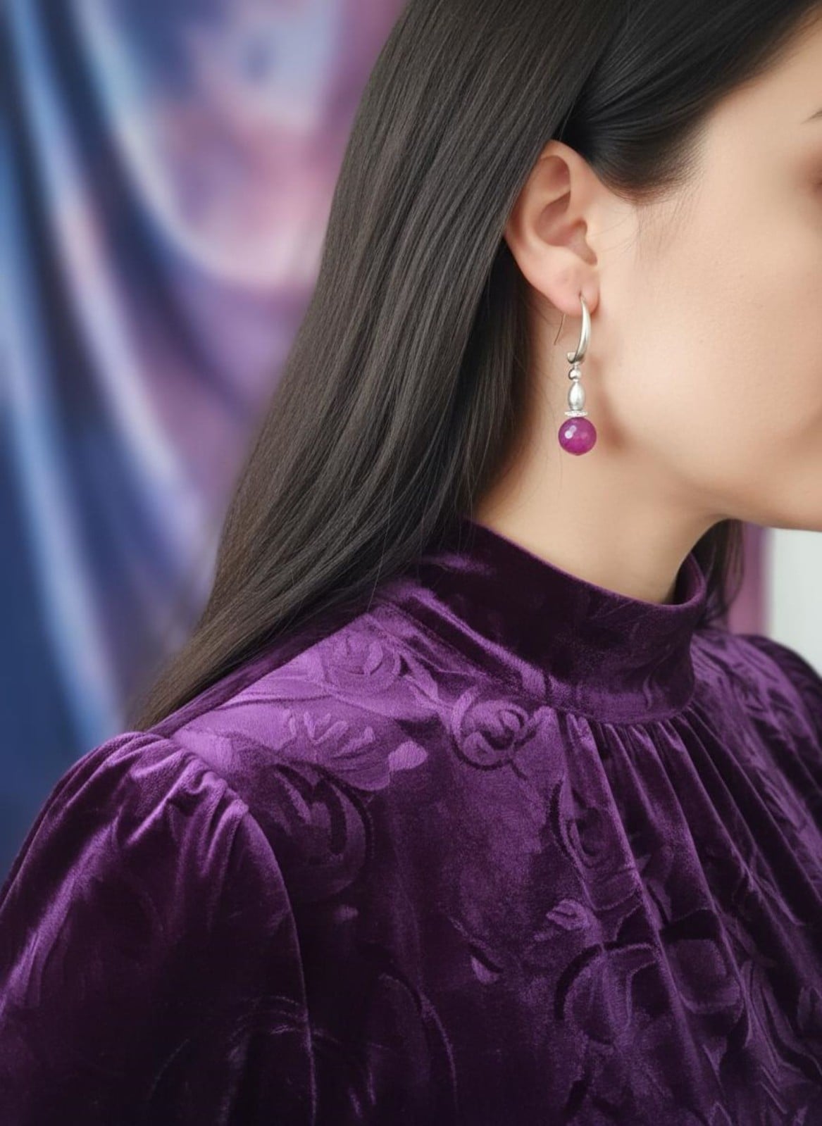 Grijze parel- en paarse agaatoorbellen