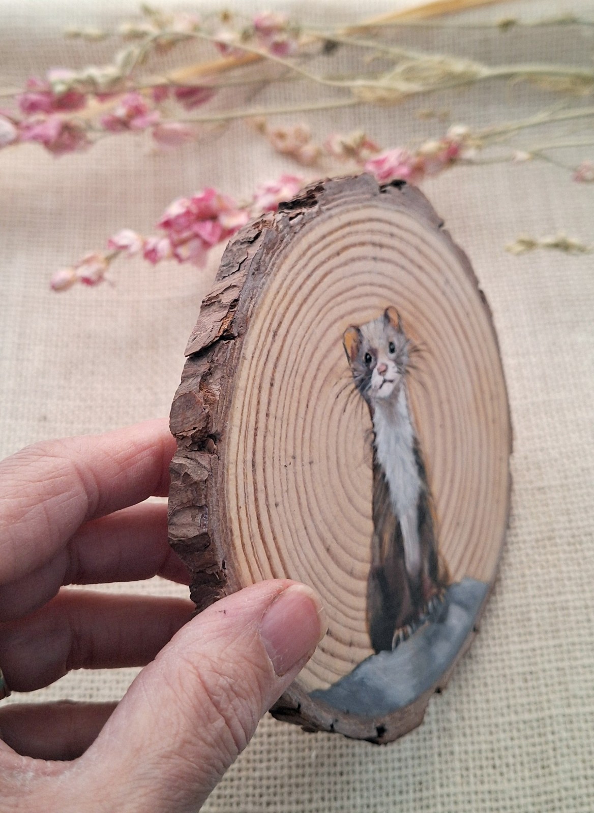 Marter op houtschijf