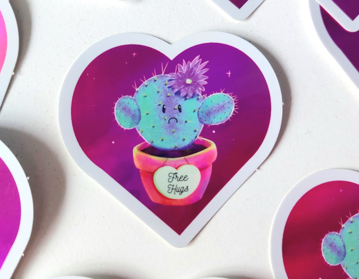 Free hugs, holografische sticker, vaatwasser proof, 6x5.8cm (2.36x2.28 inch)