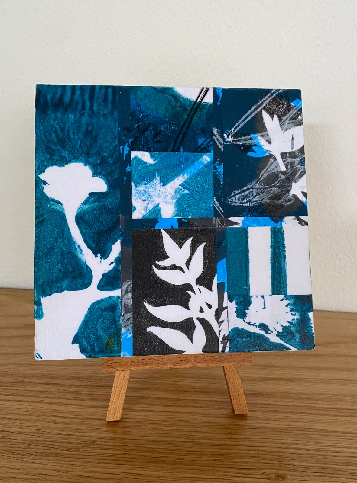 Bloemen plant monotype collage schilderijtje