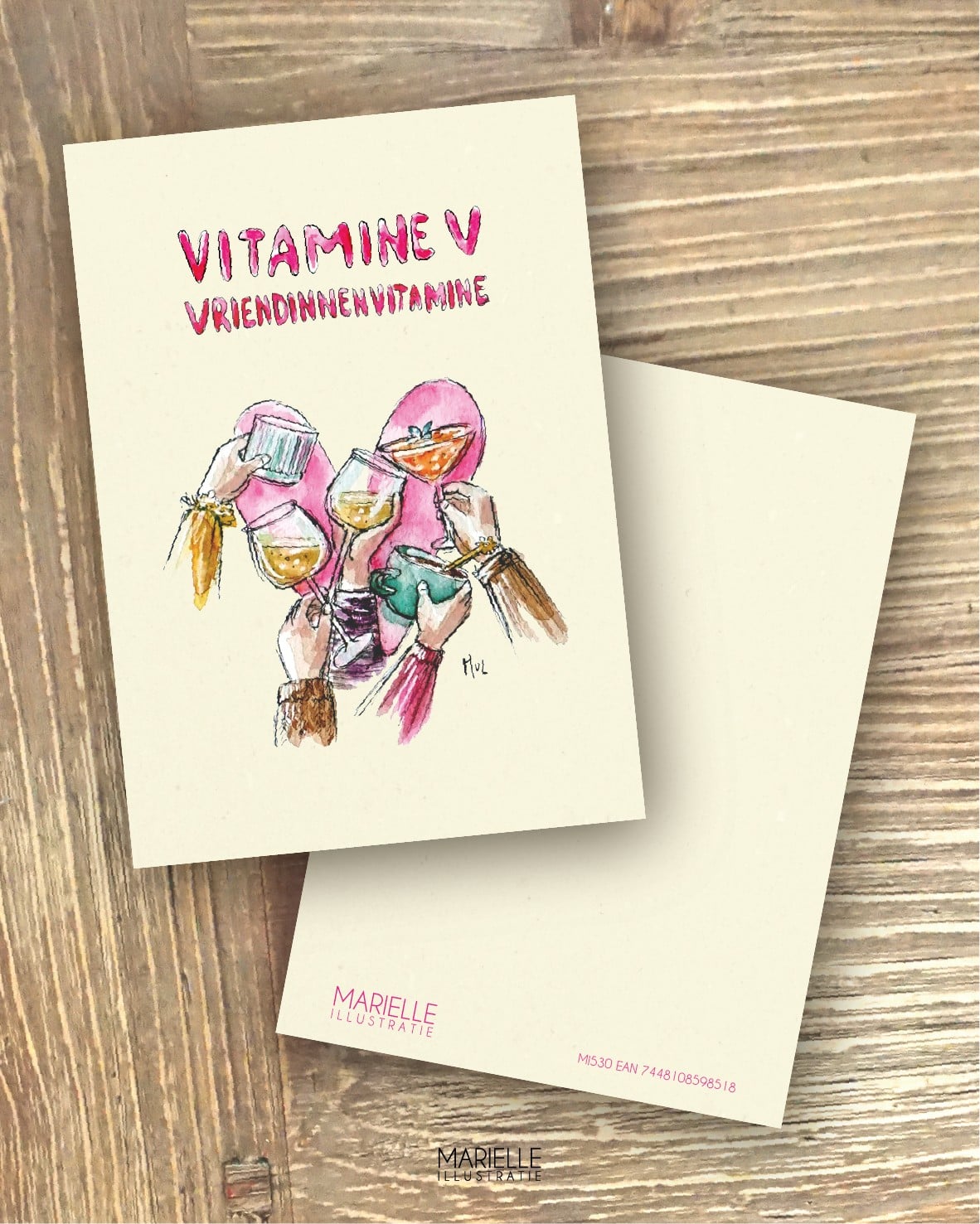Vriendinnenvitamine, Vitamine V, vriendin, wenskaart 10x15cm
