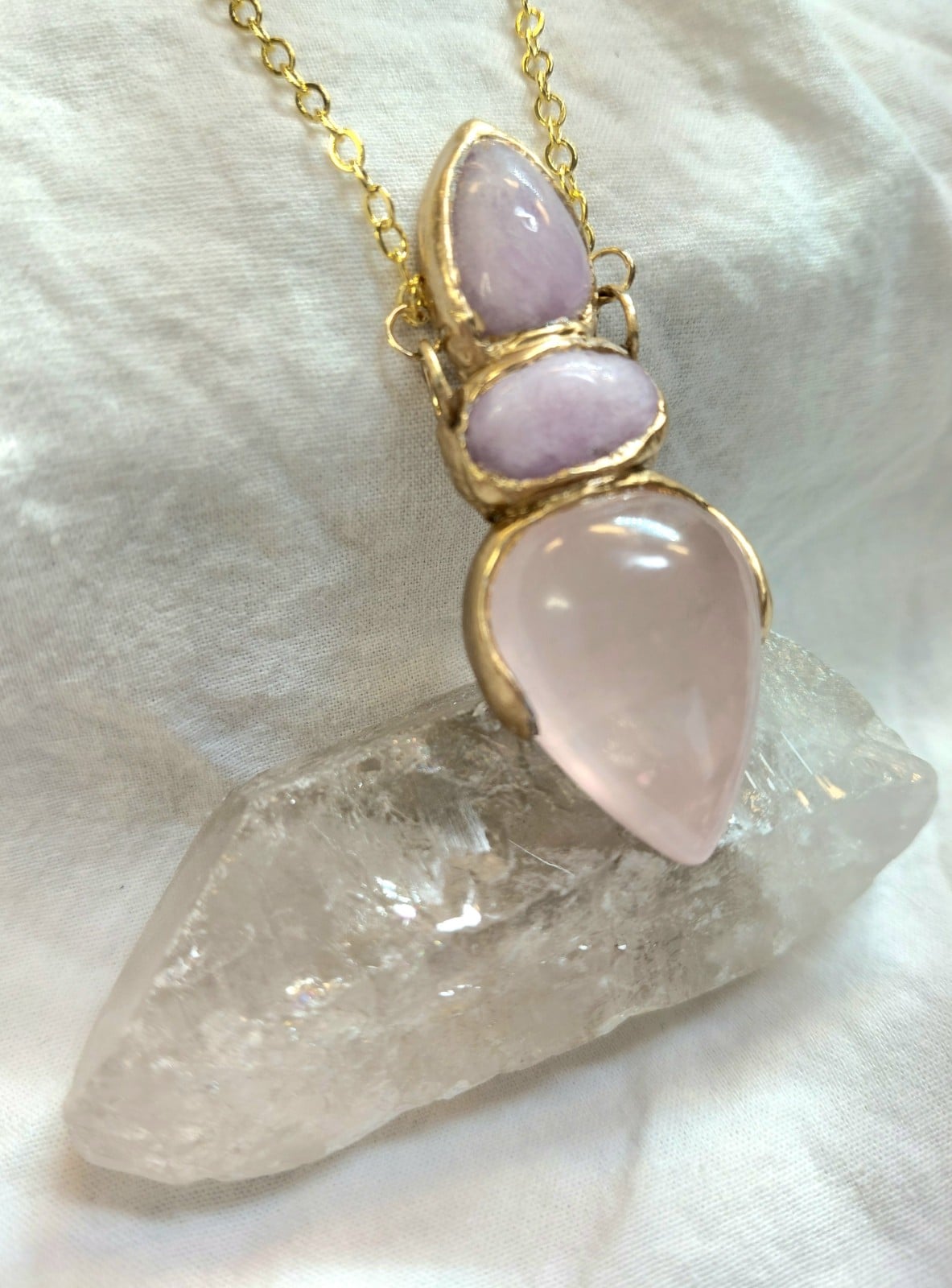 Ketting met kunziet en rozenkwarts - 142384 Ketting met kunziet en rozenkwarts