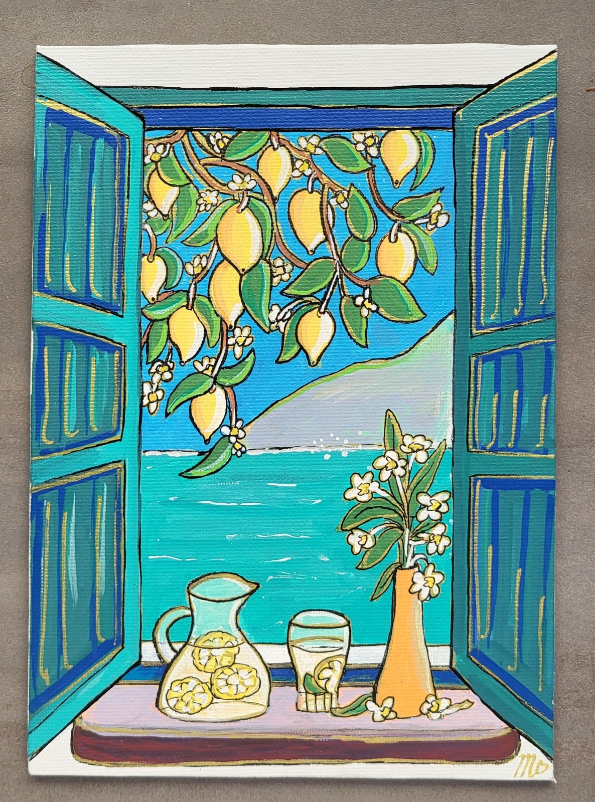 Canvas 'Lemon bay' origineel acryl schilderij 21x15 - 149793 Canvas 'Lemon bay' origineel acryl schilderij 21x15