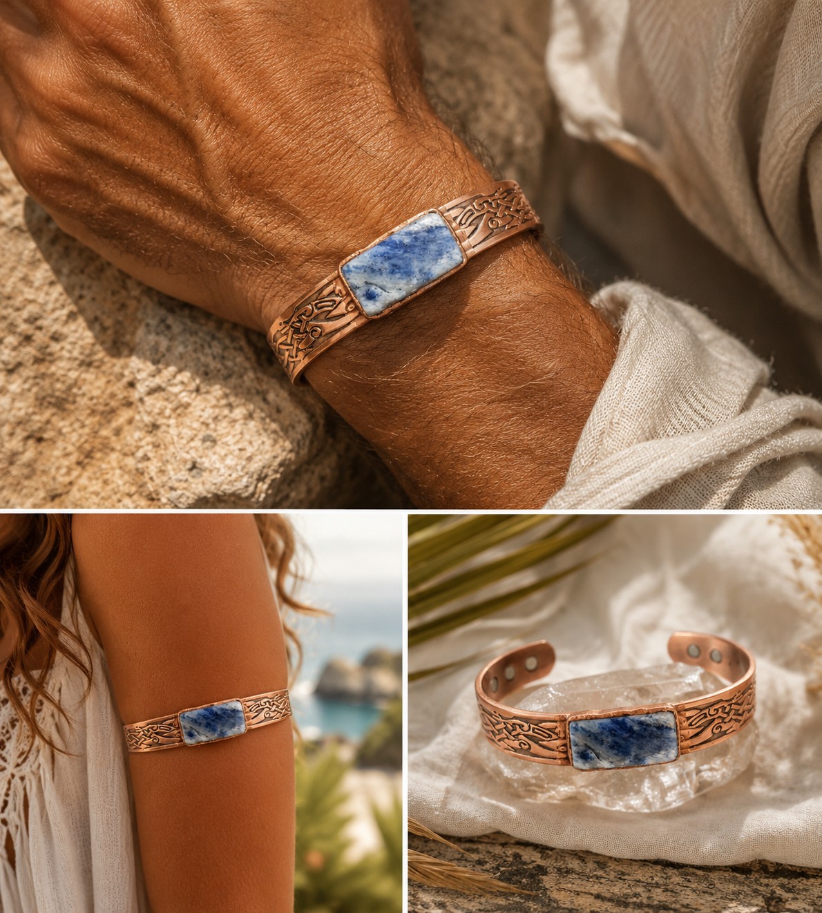 Koper-/magneet armband met sodaliet - 143395 Koper-/magneet armband met sodaliet