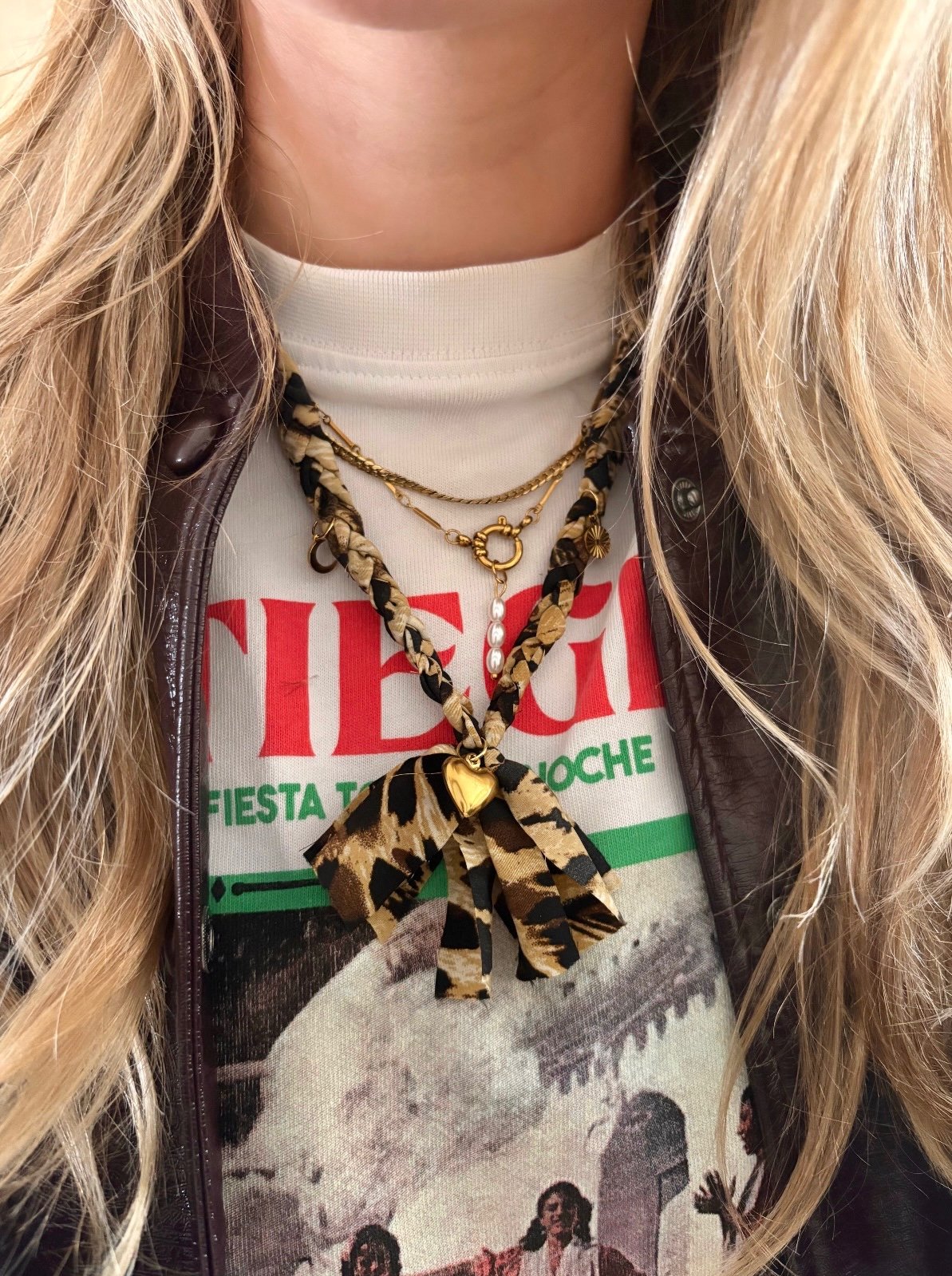 Gevlochten panterstof ketting - 102265 Gevlochten panterstof ketting