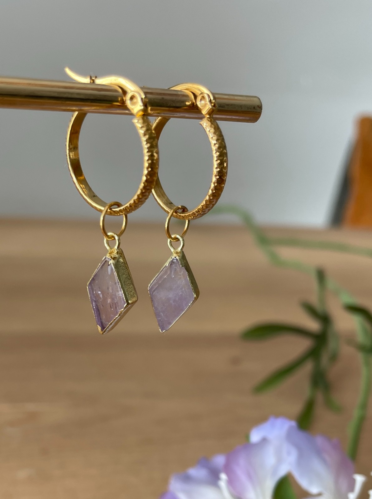 Oorbellen Amethist ruit