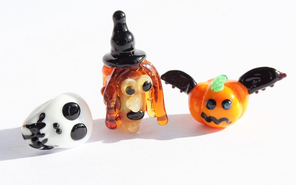 Handgemaakte Halloween glaskralen – set van 3 lampwork kralen - 155984 Handgemaakte Halloween glaskralen – set van 3 lampwork kralen