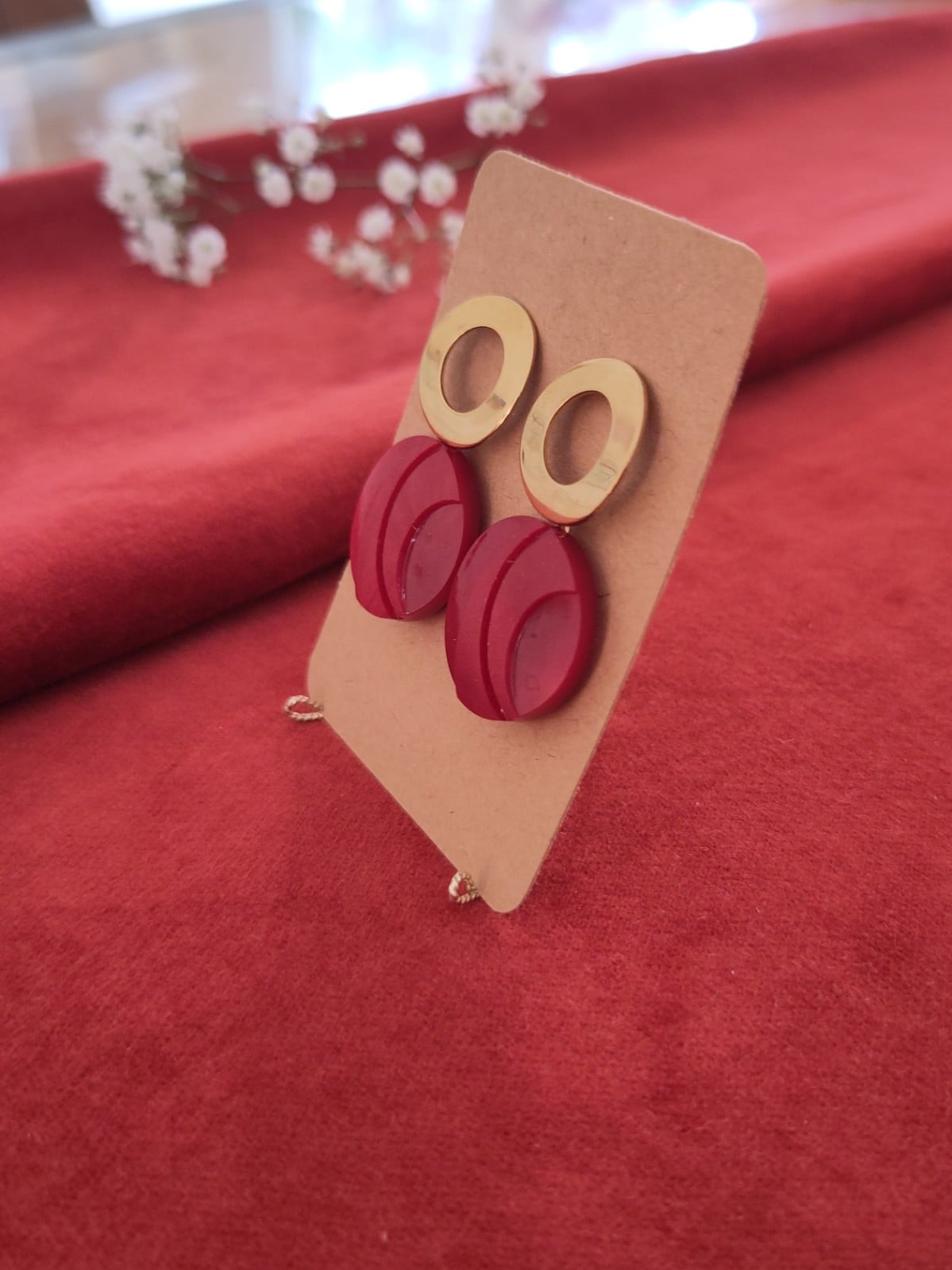 Vintage knoop oorbellen • Red & Gold • One of a kind!