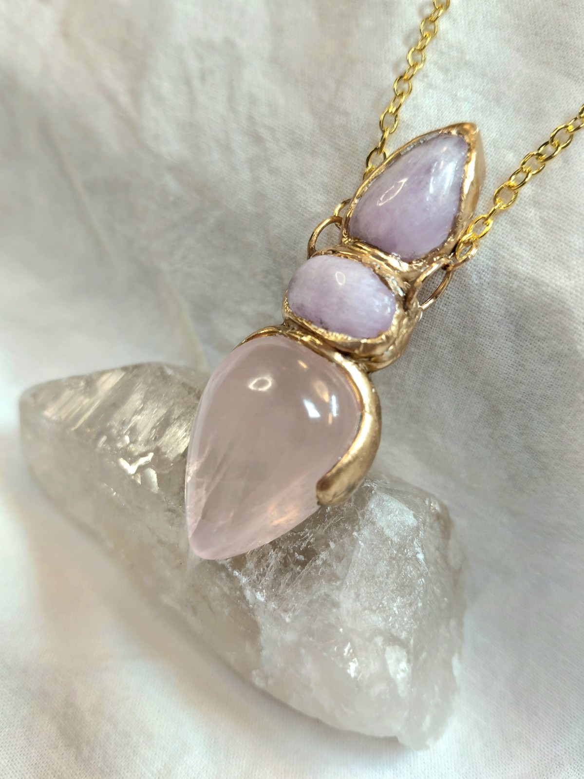 Ketting met kunziet en rozenkwarts - 142385 Ketting met kunziet en rozenkwarts