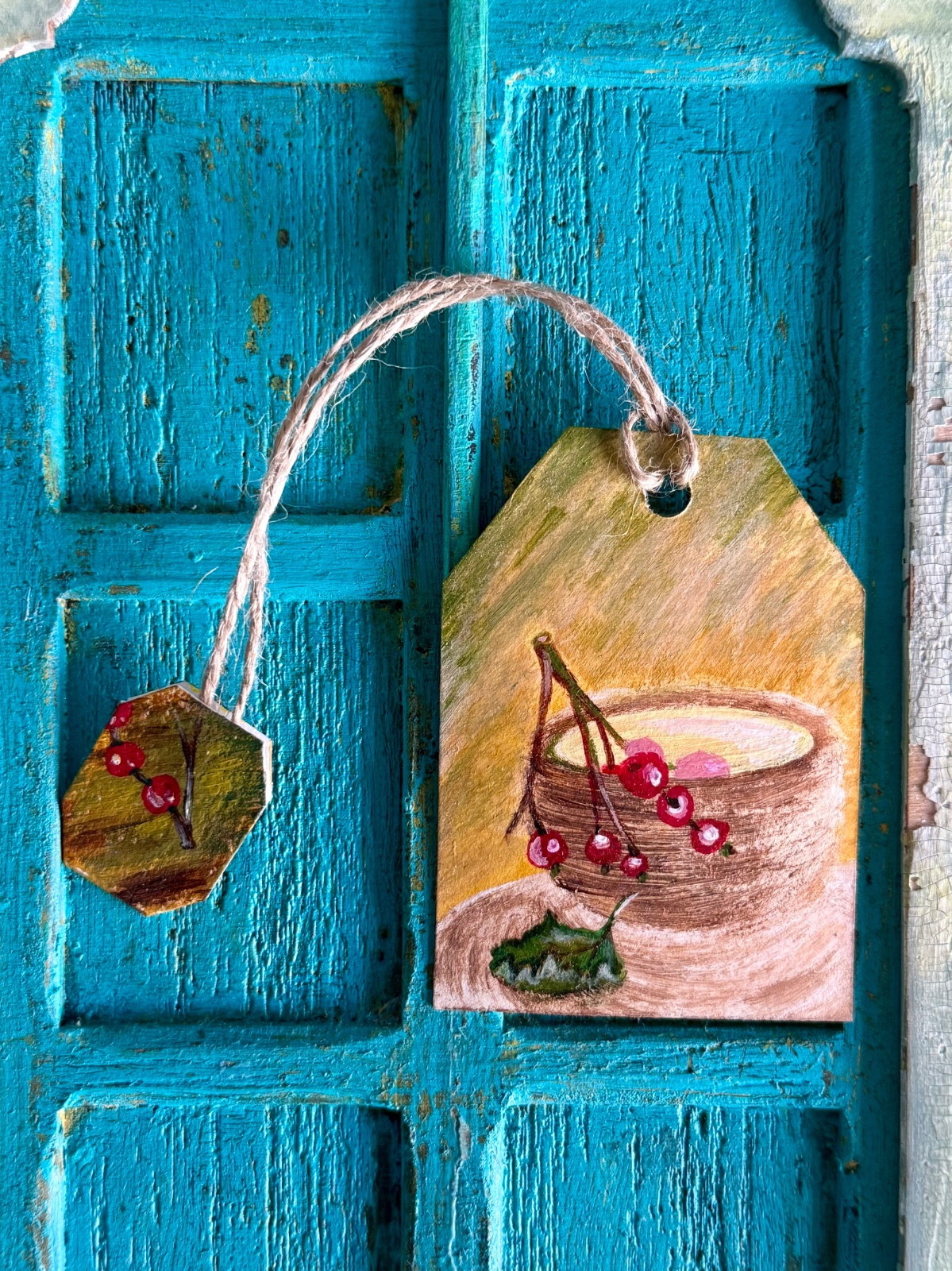 "Cranberry" Teamark – Handgemaakte Theezakje-Boekenlegger (Acryl Illustratie, Acrylpapier)