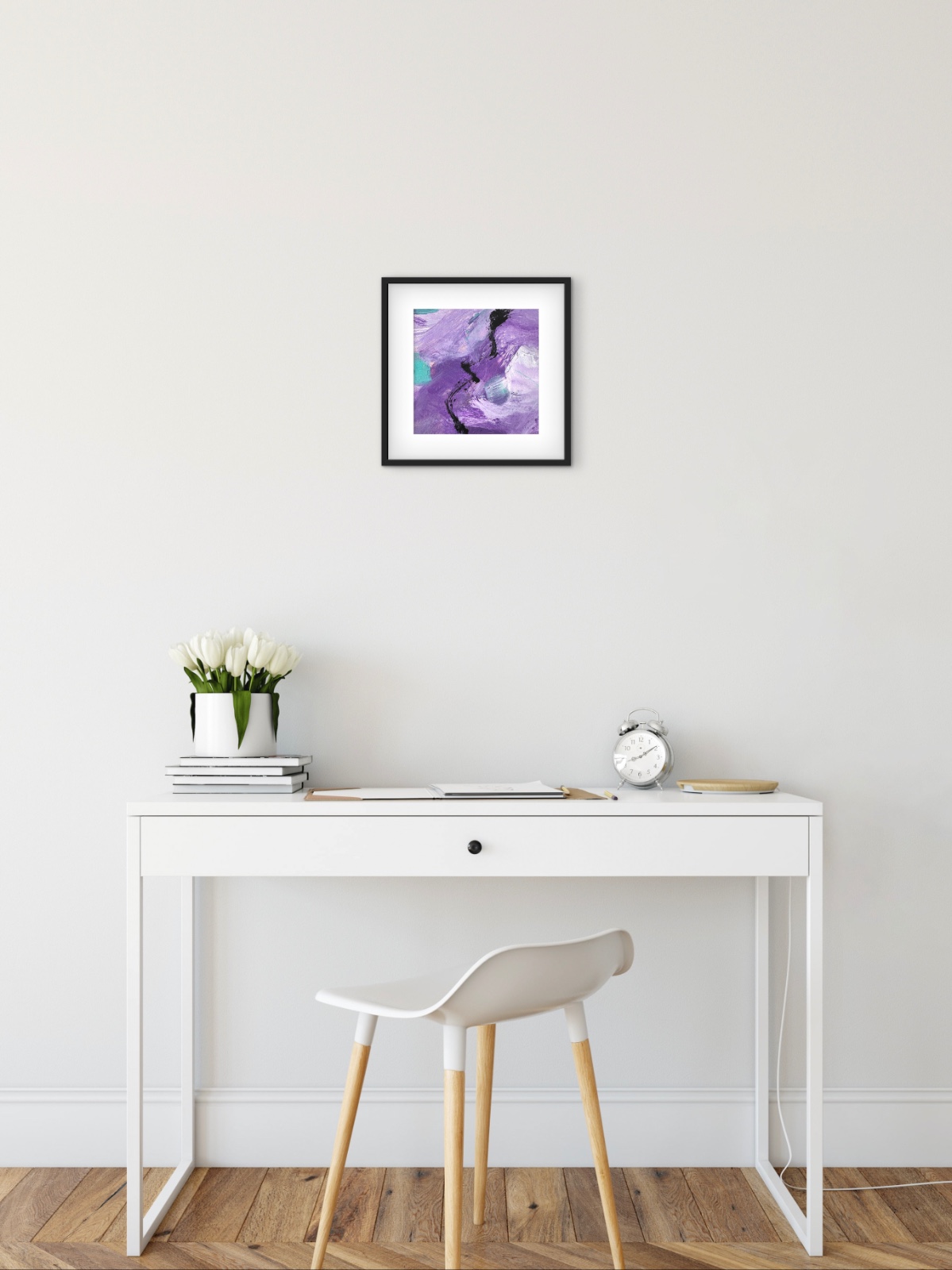 Abstract Schilderij ‘Purple Motion’ – Acryl op Hout (32x32cm) - 102516 Abstract Schilderij Paars & Turquoise – Acryl op Hout 32x32cm – ‘Purple Motion’