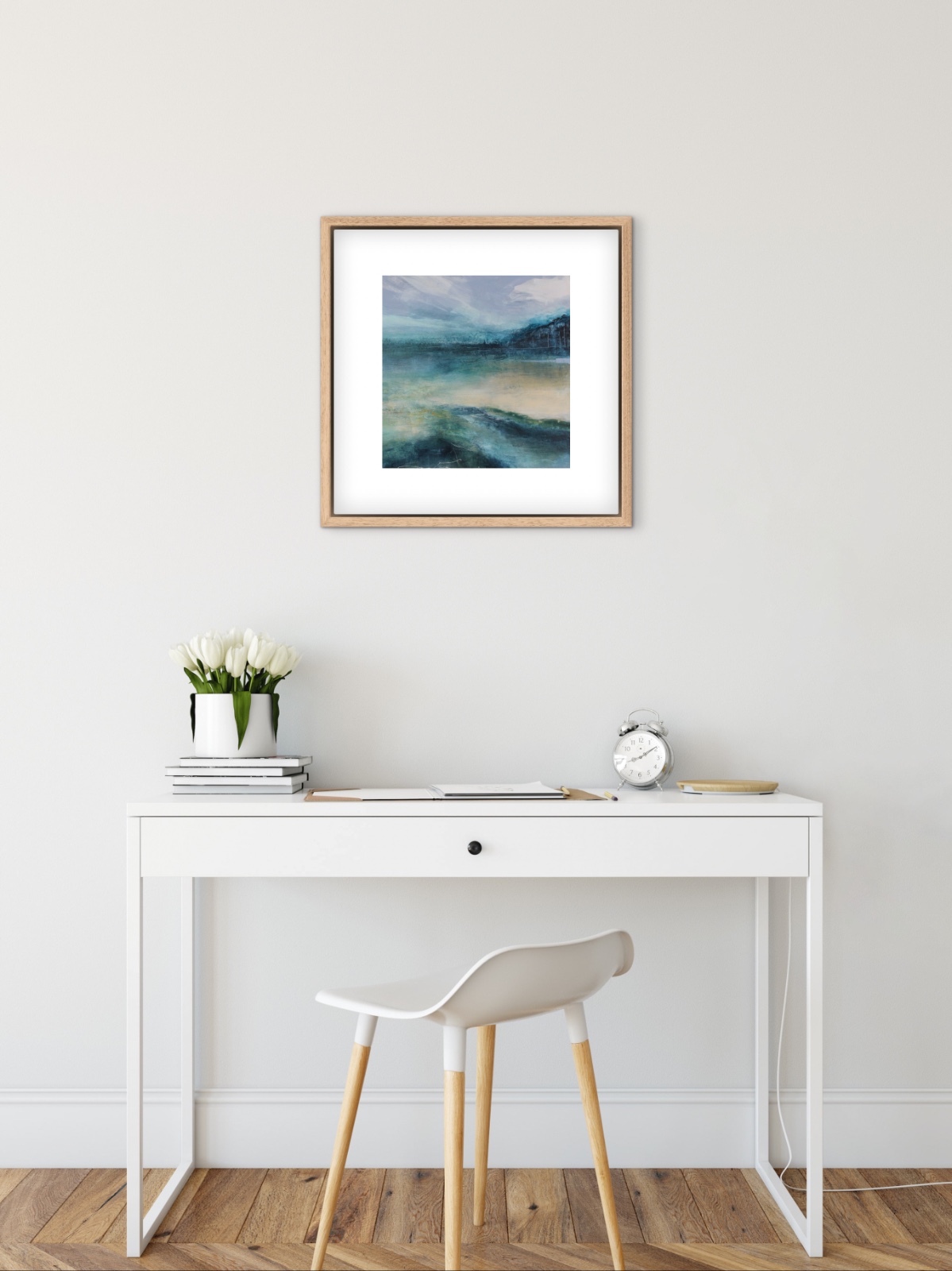 Landschapschilderij ‘Sea Breeze’ – Acryl op Hout (30x30cm) - 102472 Landschapschilderij Blauwgroen & Wit – Acryl op Hout 50x50cm – ‘Sea Breeze’