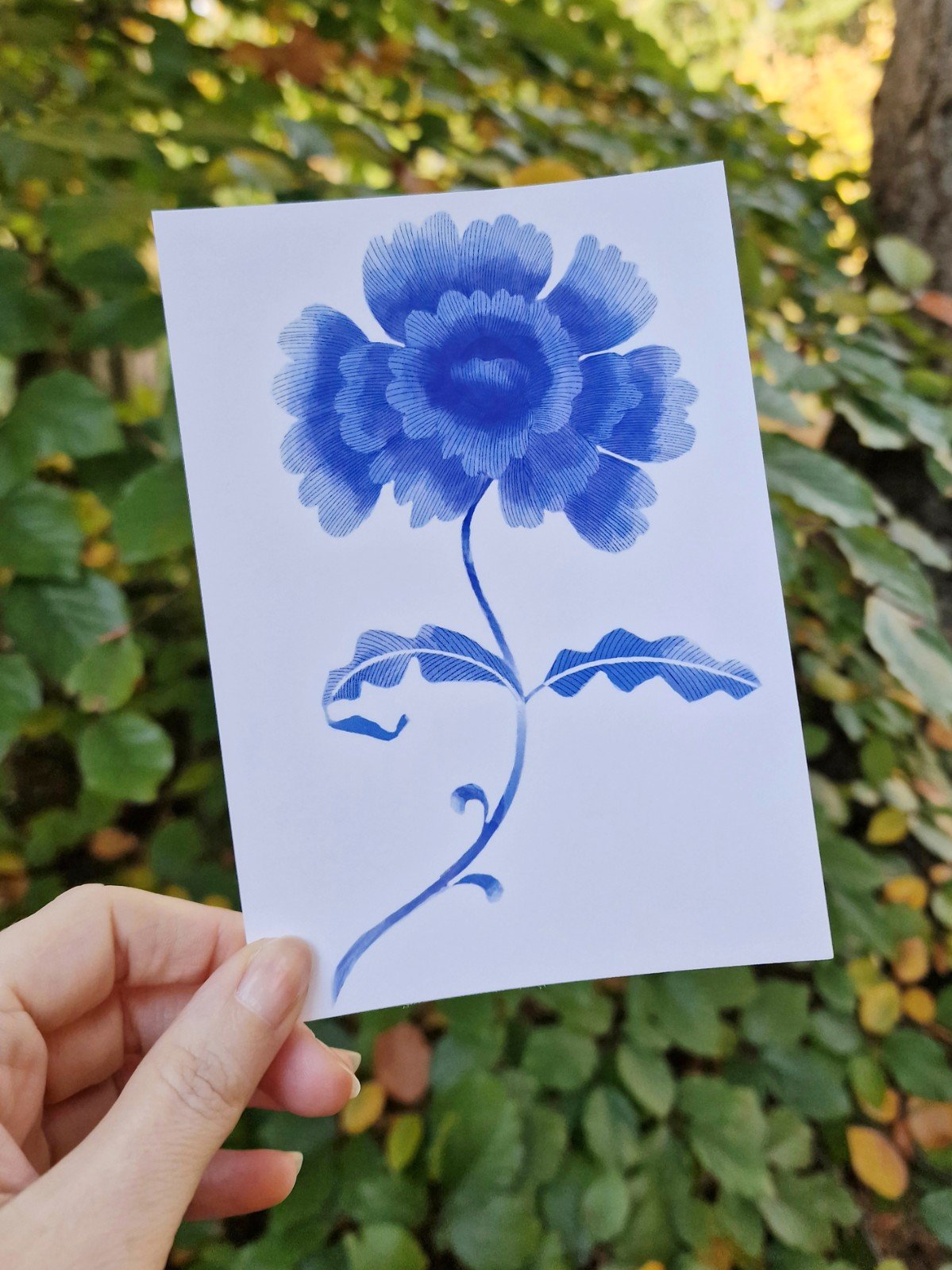 Porcelain Flower A6 Kaart, Blauw Aquarel Bloem - 101307 Porcelain Flower A6 Kaart, Blauw Aquarel Bloem