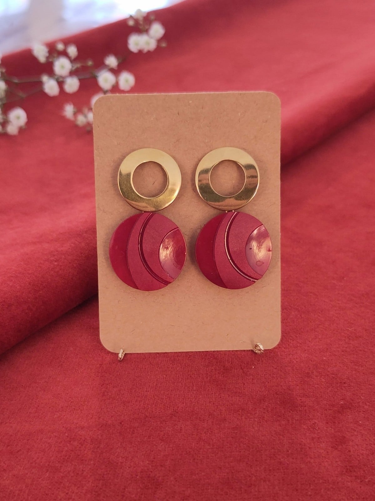 Vintage knoop oorbellen • Red & Gold • One of a kind!