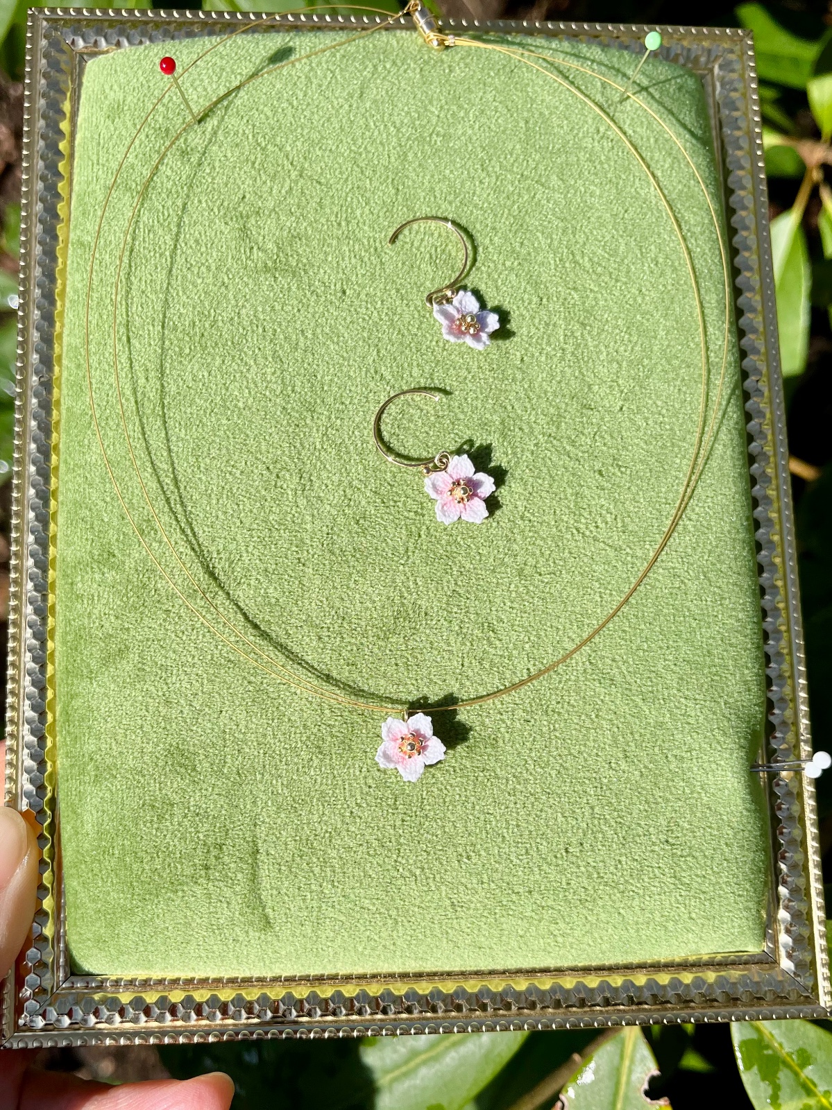 Micro gehaakte kersenbloesem sieradenset