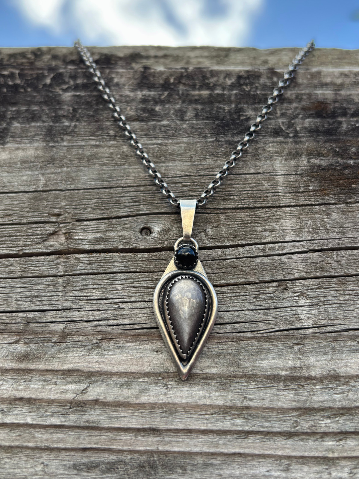Obsidiaan Hanger Zilver met Zwarte Onyx | Handgemaakte Edelsteen Hanger van 925 Sterling Zilver✨🖤