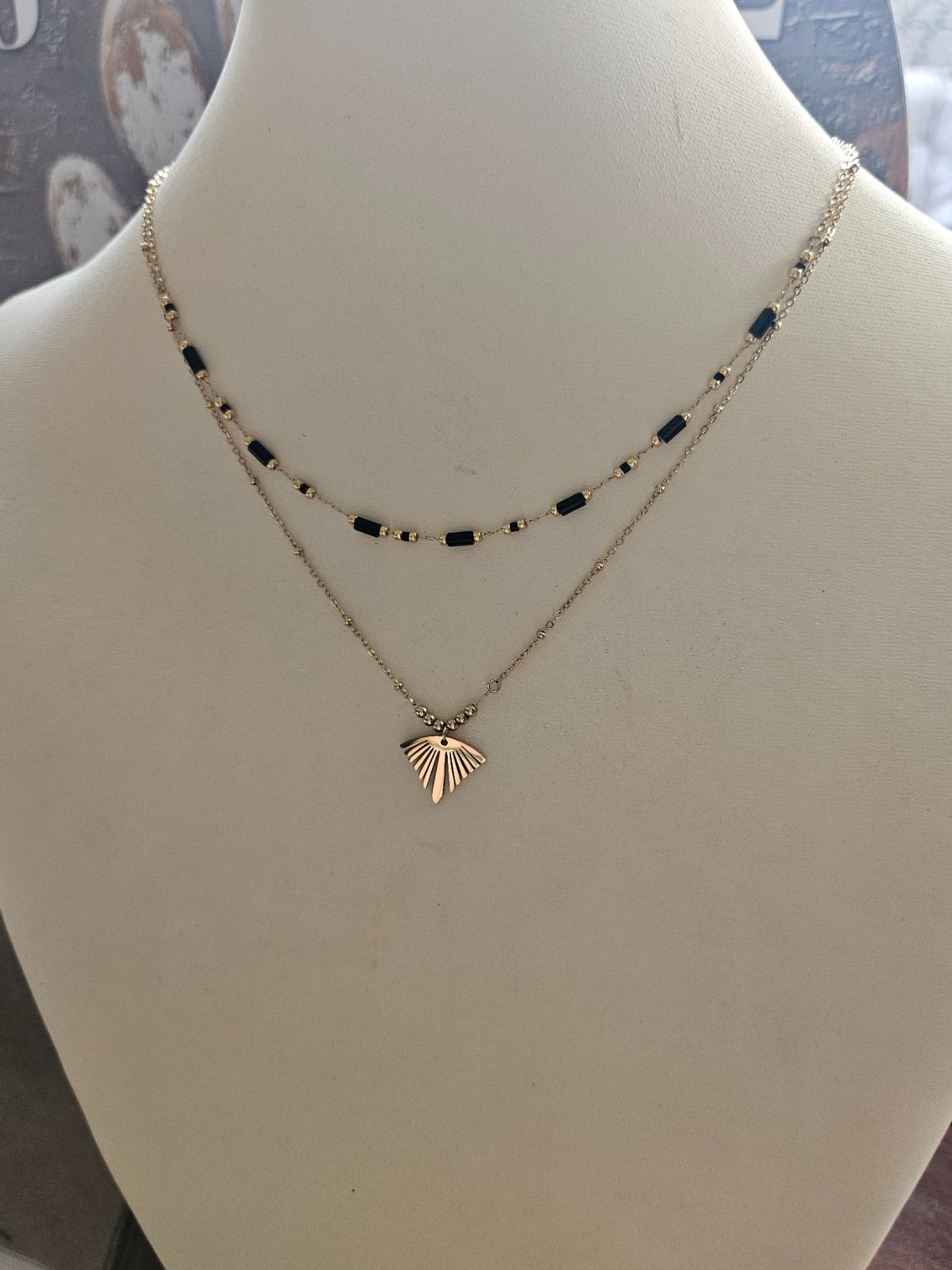 Dubbele RVS ketting met Agaat – 16K goud verguld - 146908 Dubbele RVS ketting met Agaat – 16K goud verguld