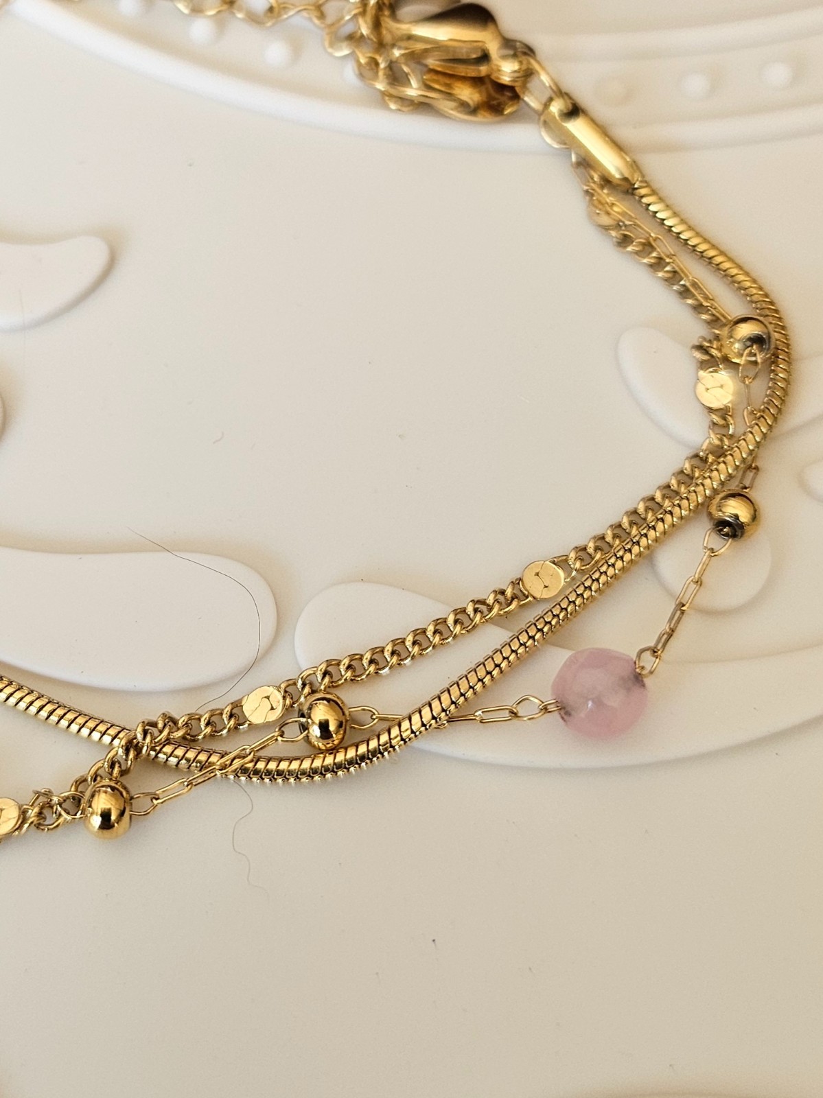 Elegante meerlaagse ketting met kwarts – RVS verguld - 147133 Elegante meerlaagse armband met kwarts – RVS verguld