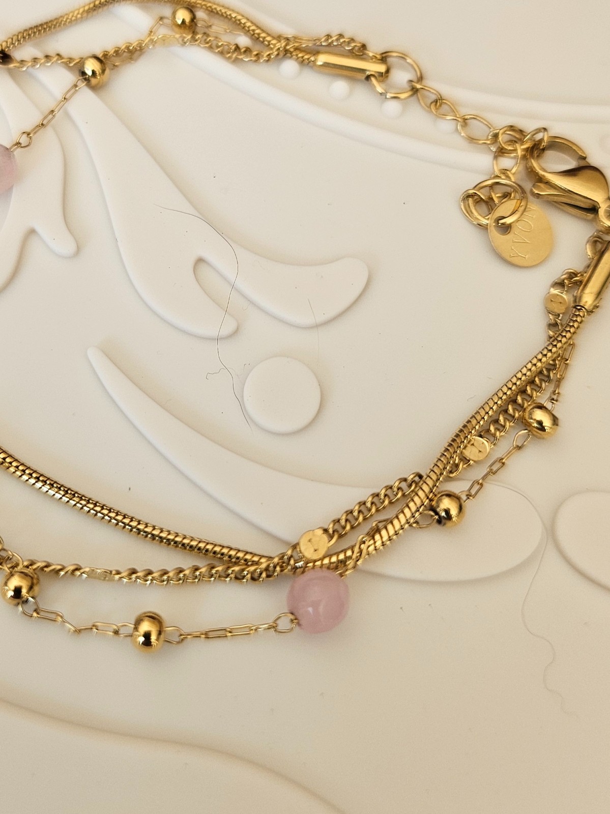 Elegante meerlaagse ketting met kwarts – RVS verguld - 147134 Elegante meerlaagse armband met kwarts – RVS verguld