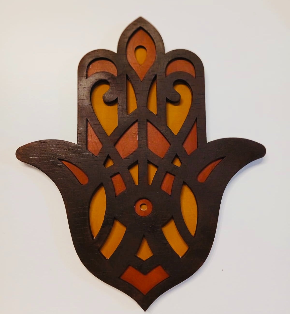 Houten Hamsa Hand Wanddecoratie – Beschermend Symbool – Laser Cut Design – 28 × 24 cm