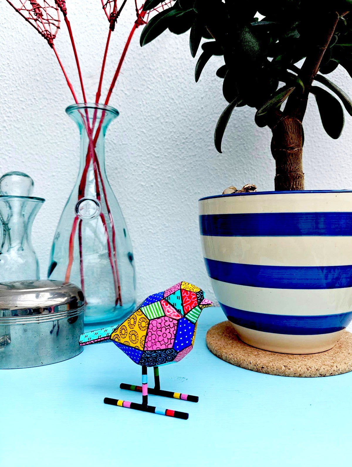 Kleine Vogel - Handgeschilderd Kleurrijk Beeldje