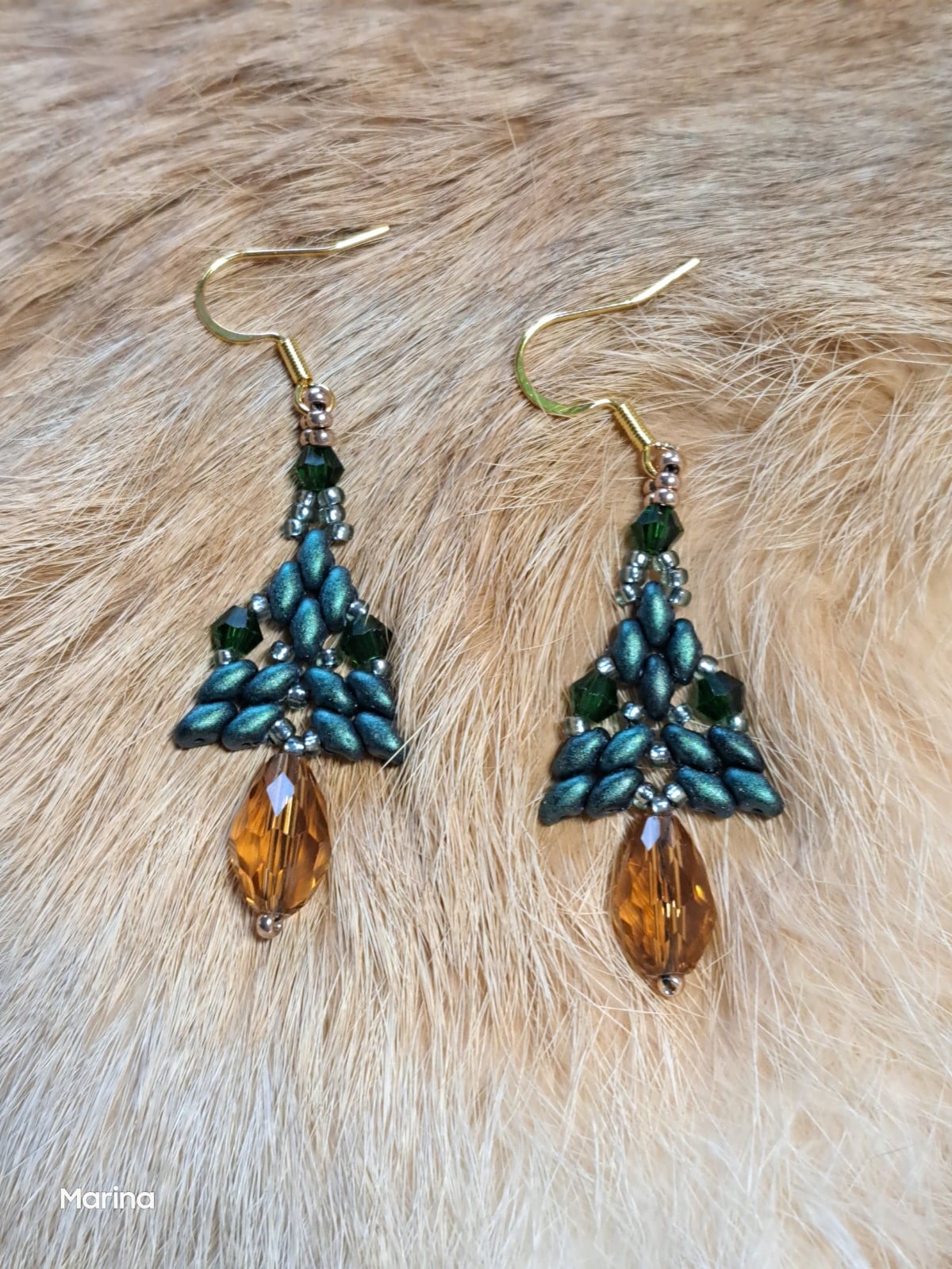 Kerstboom Oorbellen – Dennengroen met Kristallen Druppel