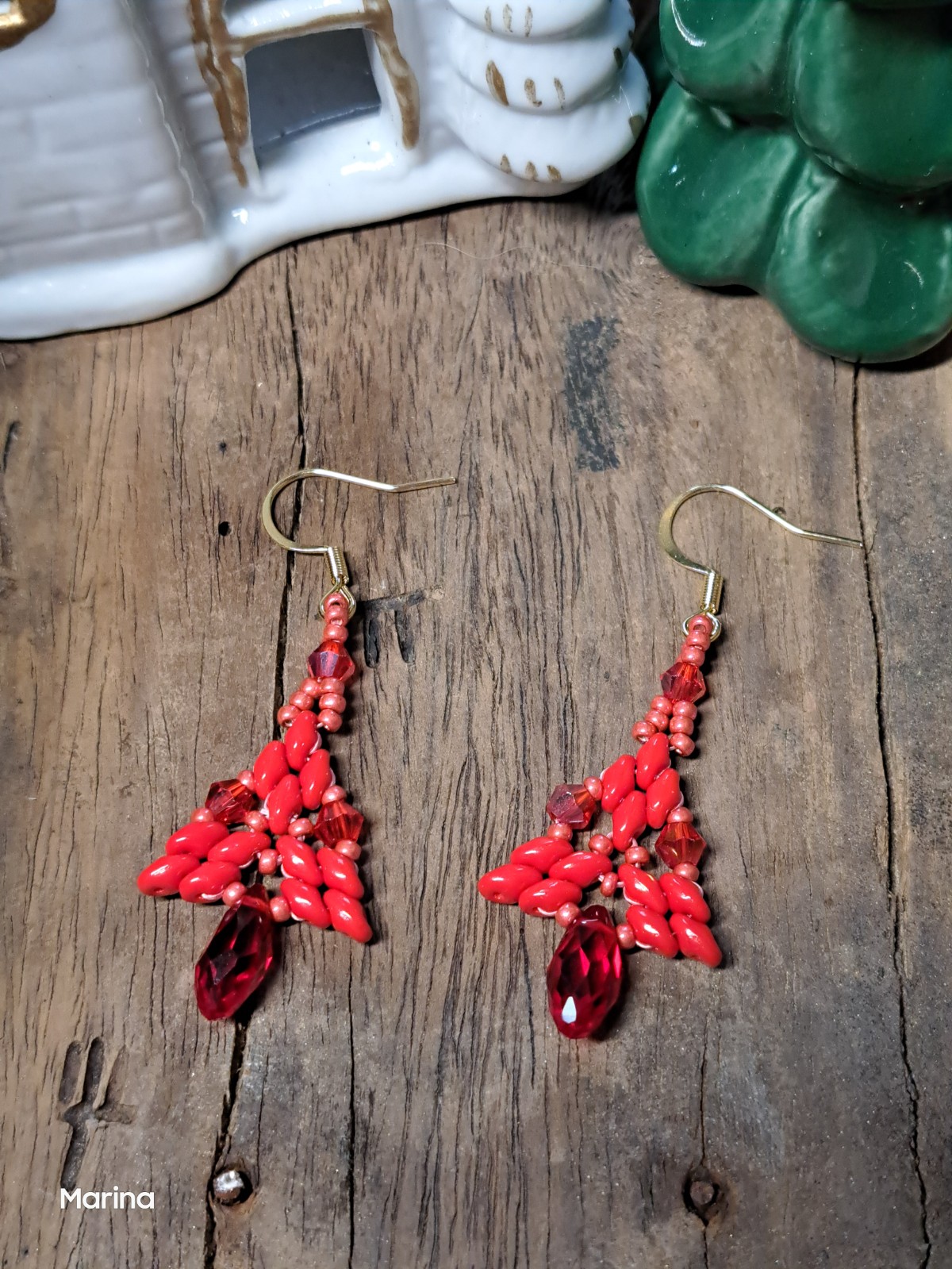 Kerstboom Oorbellen – Dennengroen met Kristallen Druppel