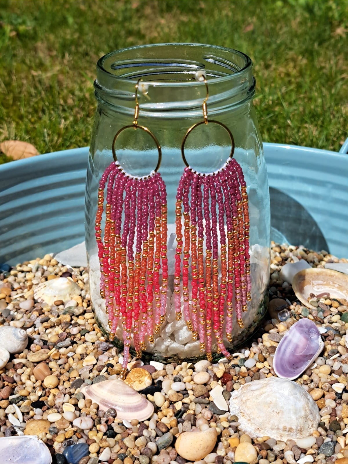 Festival Fringeoorbellen met Gouden Ring | Paars & Sunset Tinten