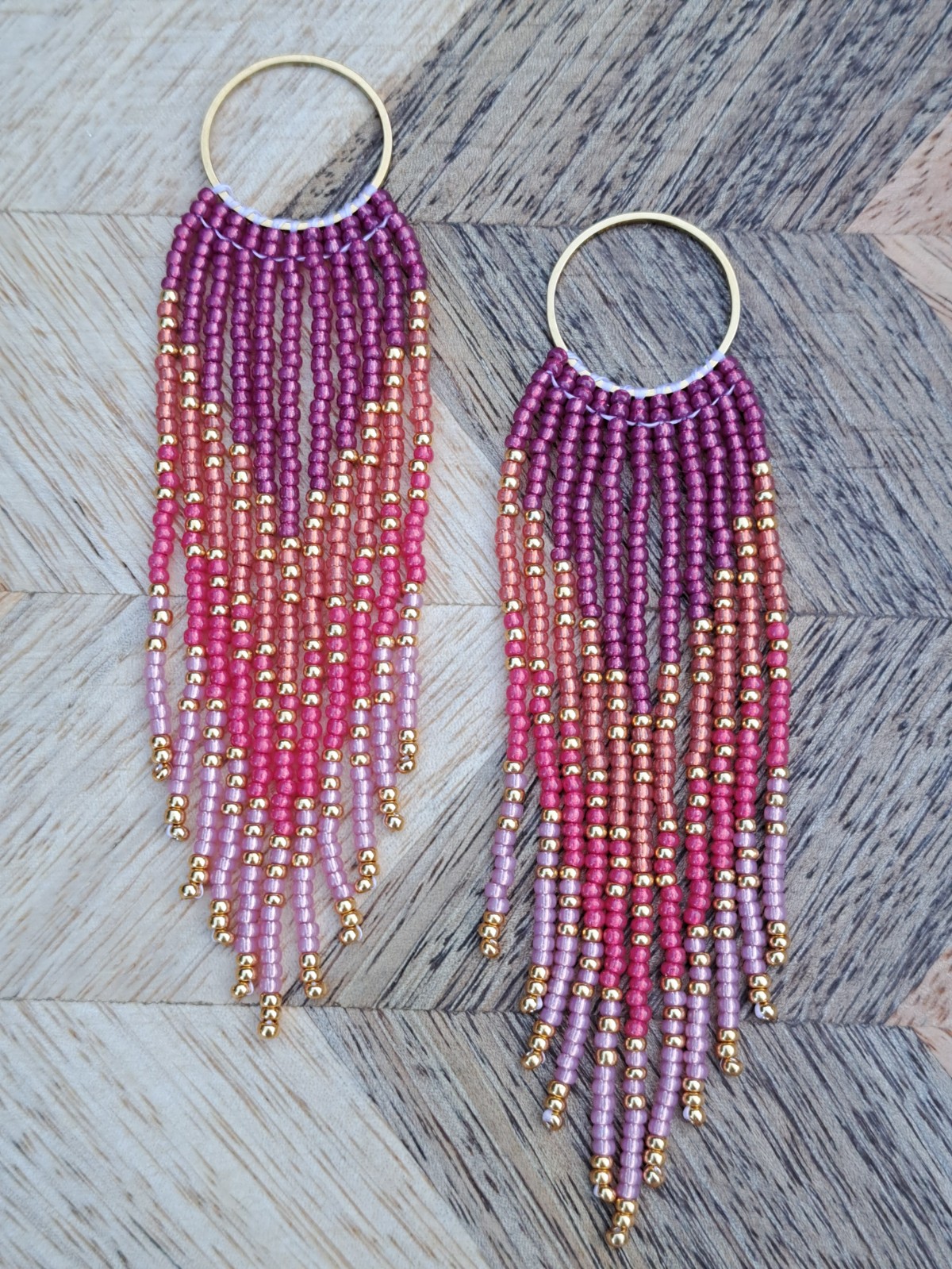 Festival Fringeoorbellen met Gouden Ring | Paars & Sunset Tinten