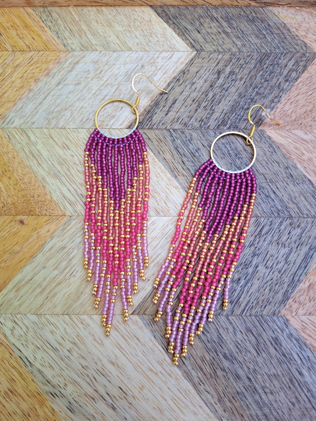Festival Fringeoorbellen met Gouden Ring | Paars & Sunset Tinten