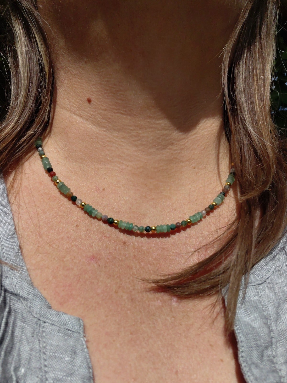 Green Luck: ketting met groene aventurijn en groen/paarse toermalijn - 135007 Green Luck: ketting met groene aventurijn en groen/paarse toermalijn
