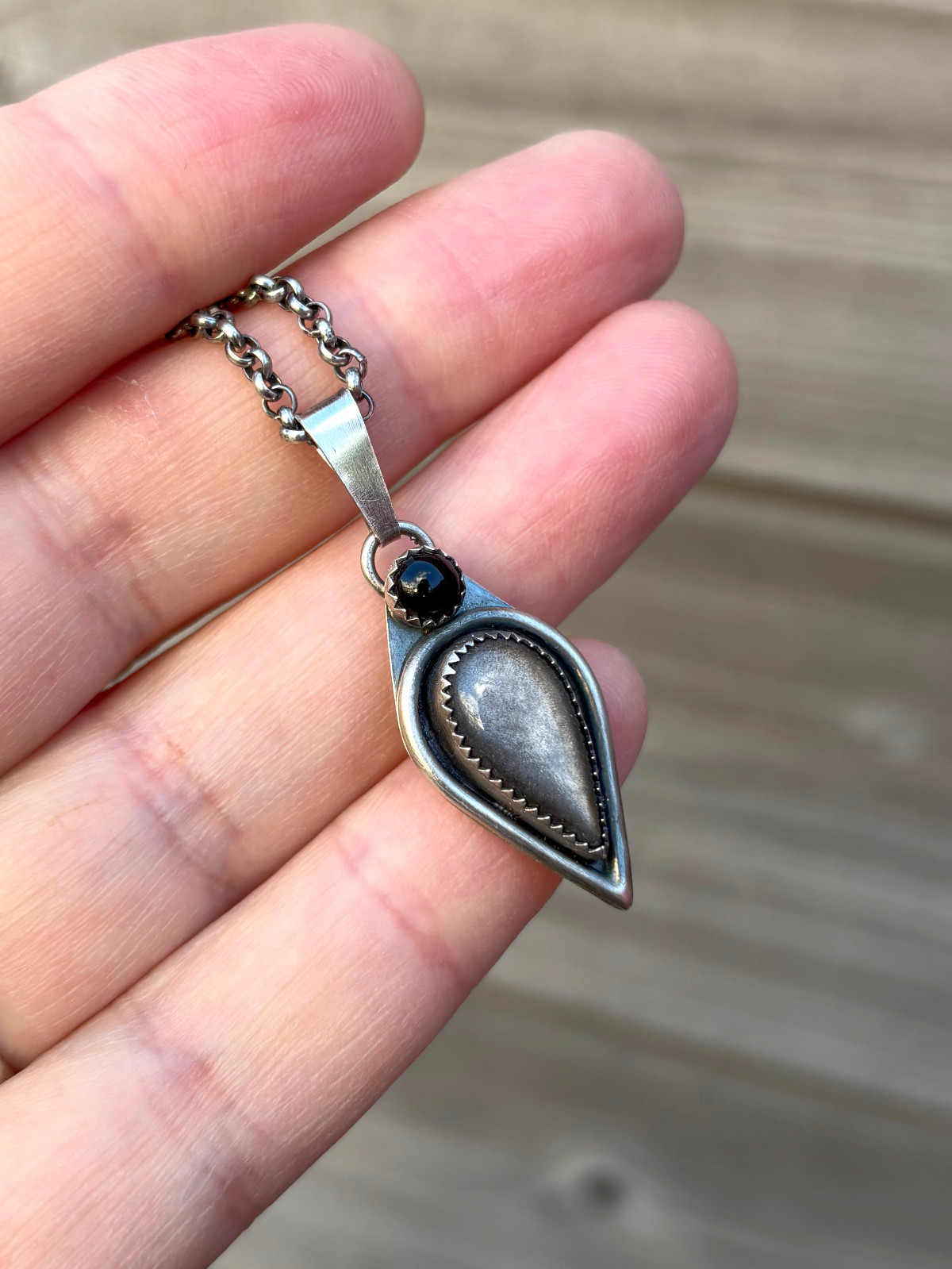 Obsidiaan Hanger Zilver met Zwarte Onyx | Handgemaakte Edelsteen Hanger van 925 Sterling Zilver✨🖤