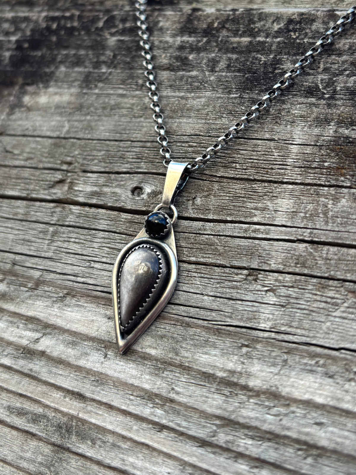 Obsidiaan Hanger Zilver met Zwarte Onyx | Handgemaakte Edelsteen Hanger van 925 Sterling Zilver✨🖤