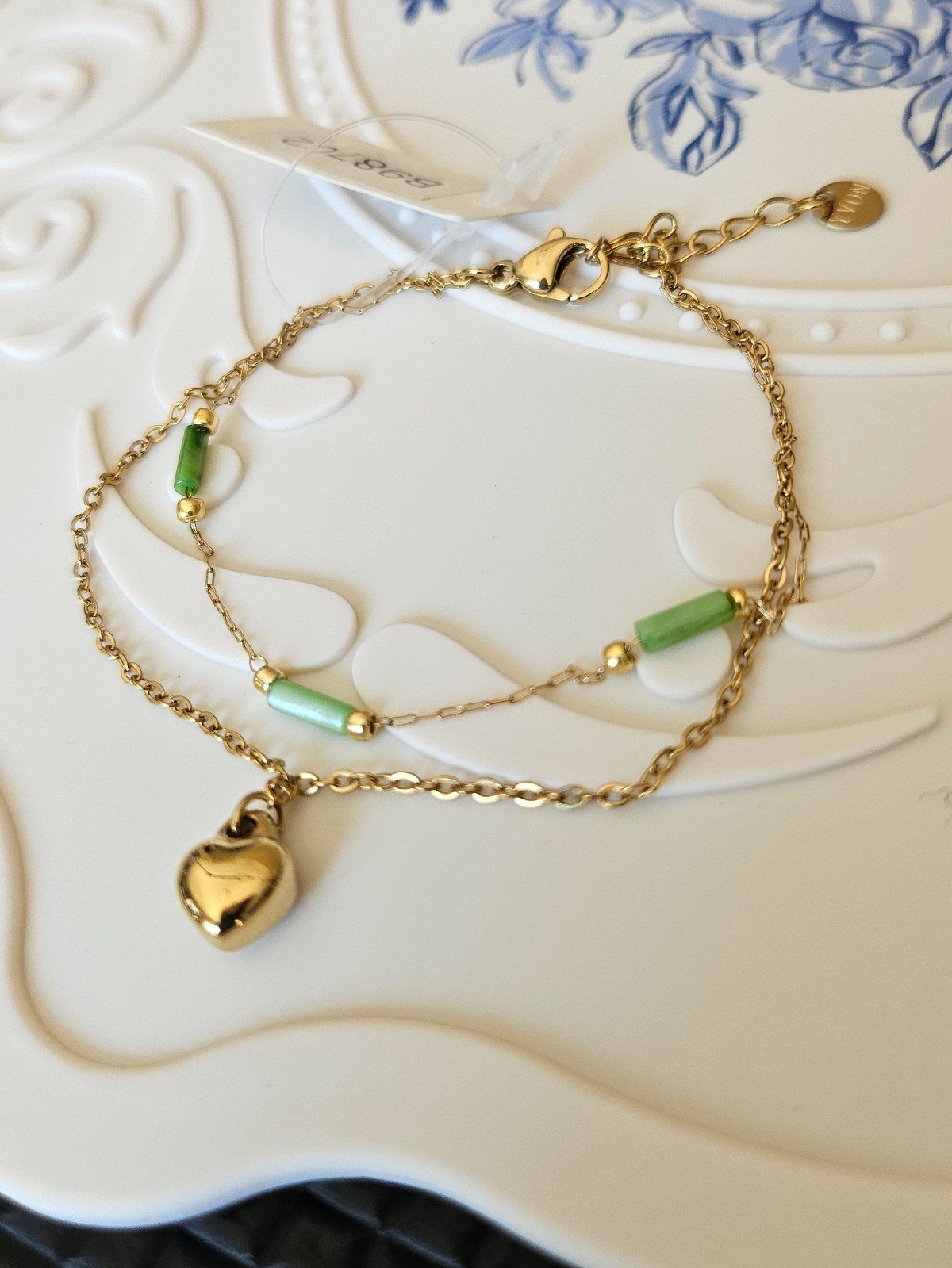 Dubbele Armband RVS 16K Goud Verguld – Groen & Hartje - 146890 Dubbele Armband RVS 16K Goud Verguld – Groen & Hartje