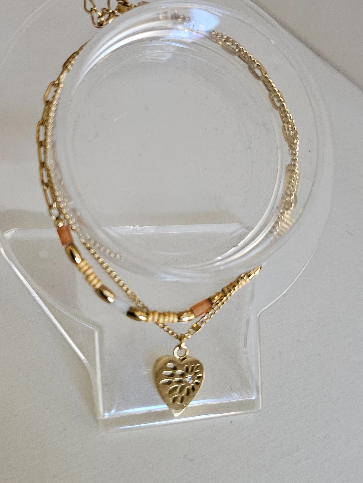 Dubbele RVS armband – 16K goud verguld met hart hanger