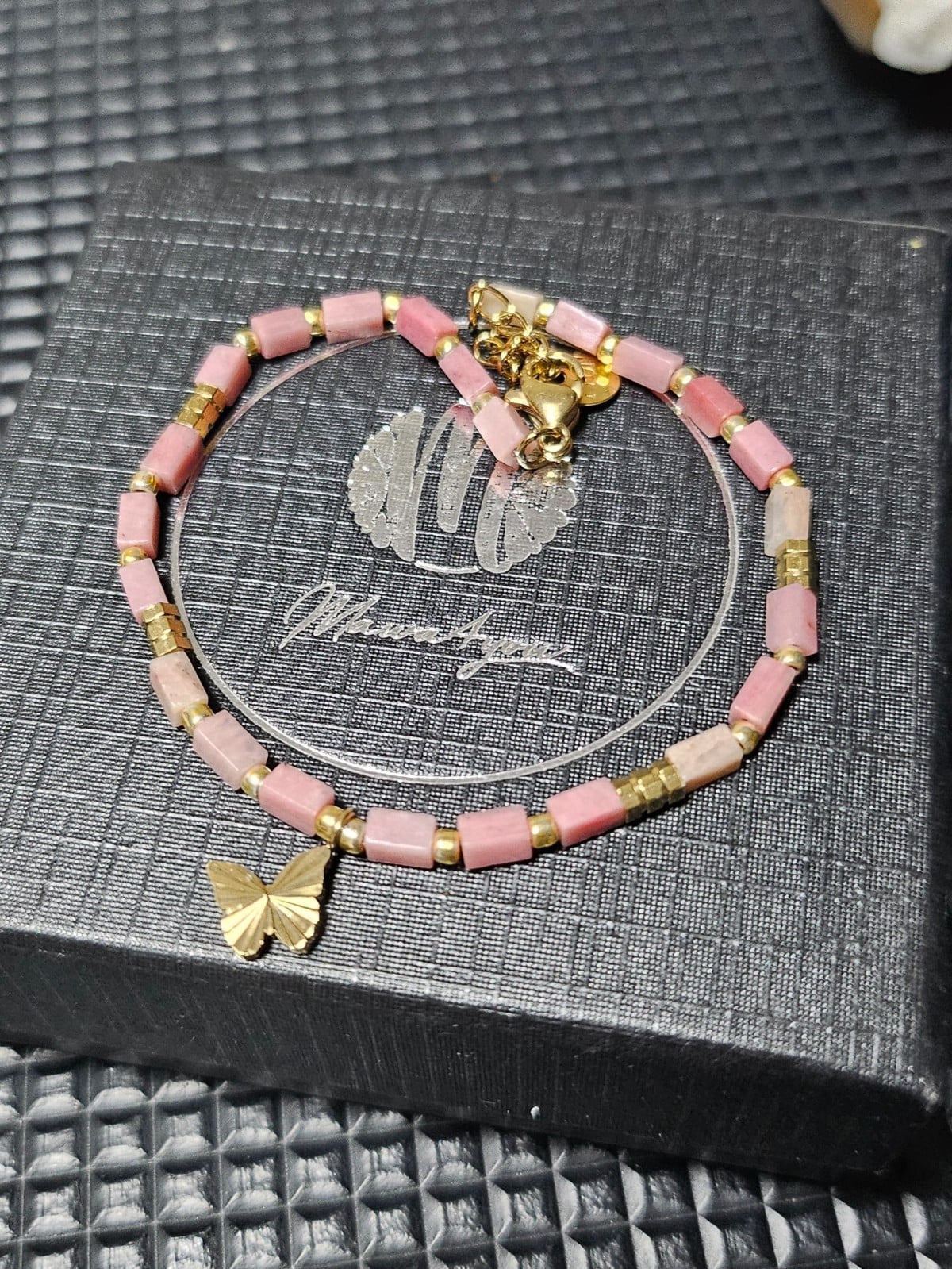 RVS Vergulde Armband met Rhodochrosiet & Vlinder 🦋 - 146684 RVS Vergulde Armband met Rhodochrosiet & Vlinder 🦋