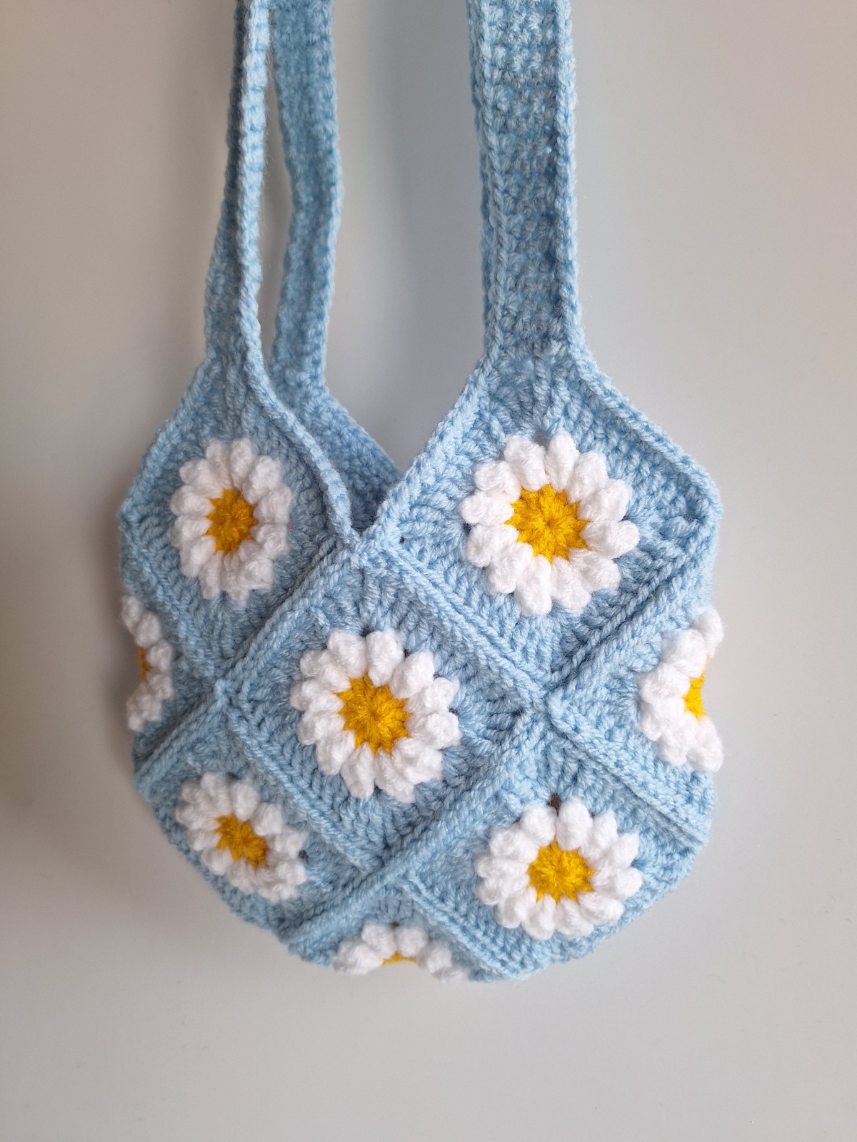 Gehaakte tas | Blauwe madeliefjes