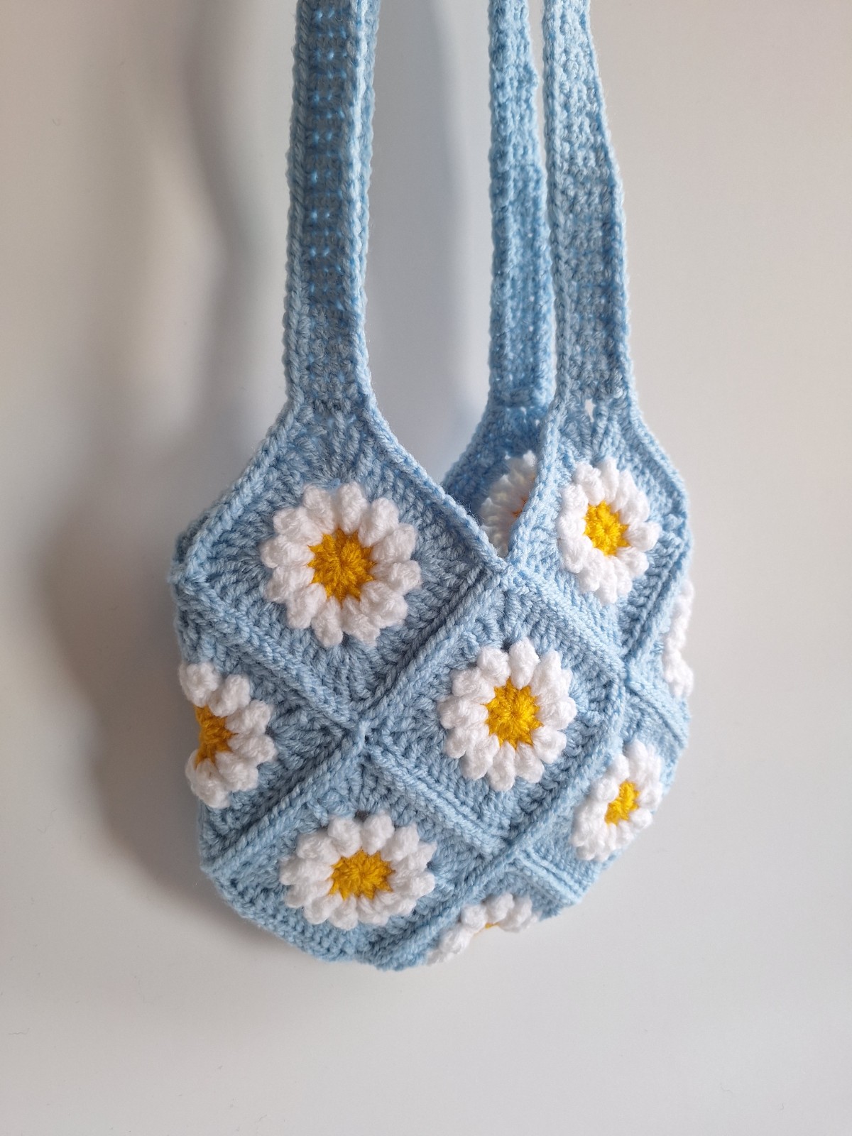 Gehaakte tas | Blauwe madeliefjes