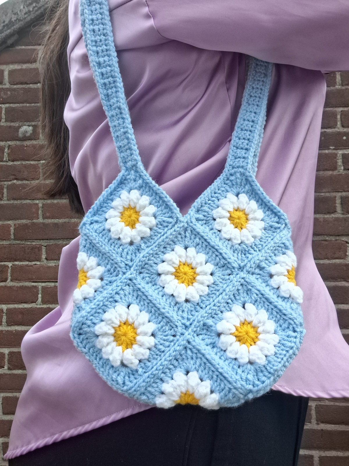 Gehaakte tas | Blauwe madeliefjes