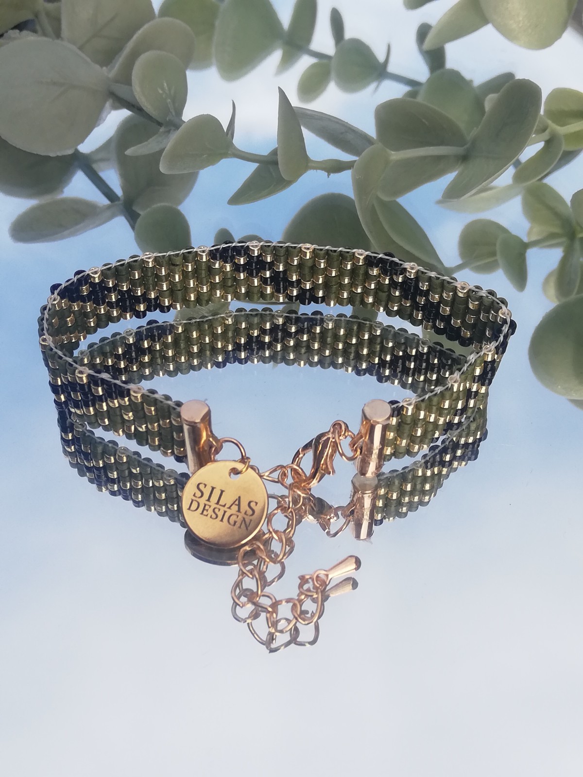 Geweven kralen armband | Leger strepen