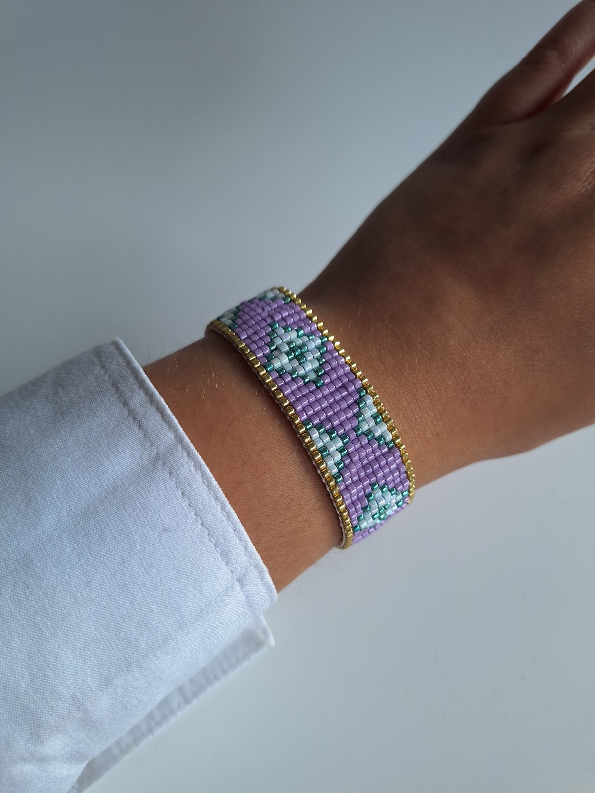 Geweven kralen armband 'Blue & purple diamond' - 48908.jpeg Geweven kralen armband | Blauw en paarse diamant