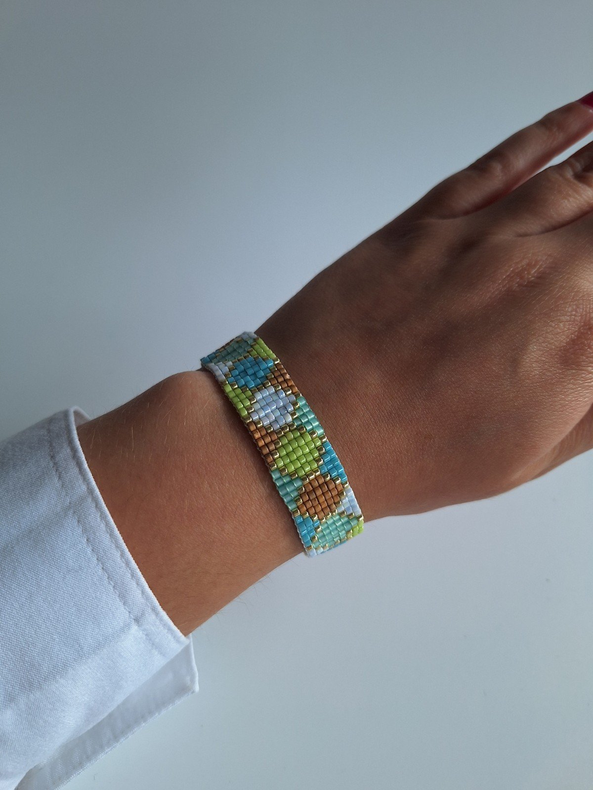 Geweven kralen armband 'Boho-chic hexagon' - 48393.jpeg Geweven kralen armband 'Boho-chic hexagon'