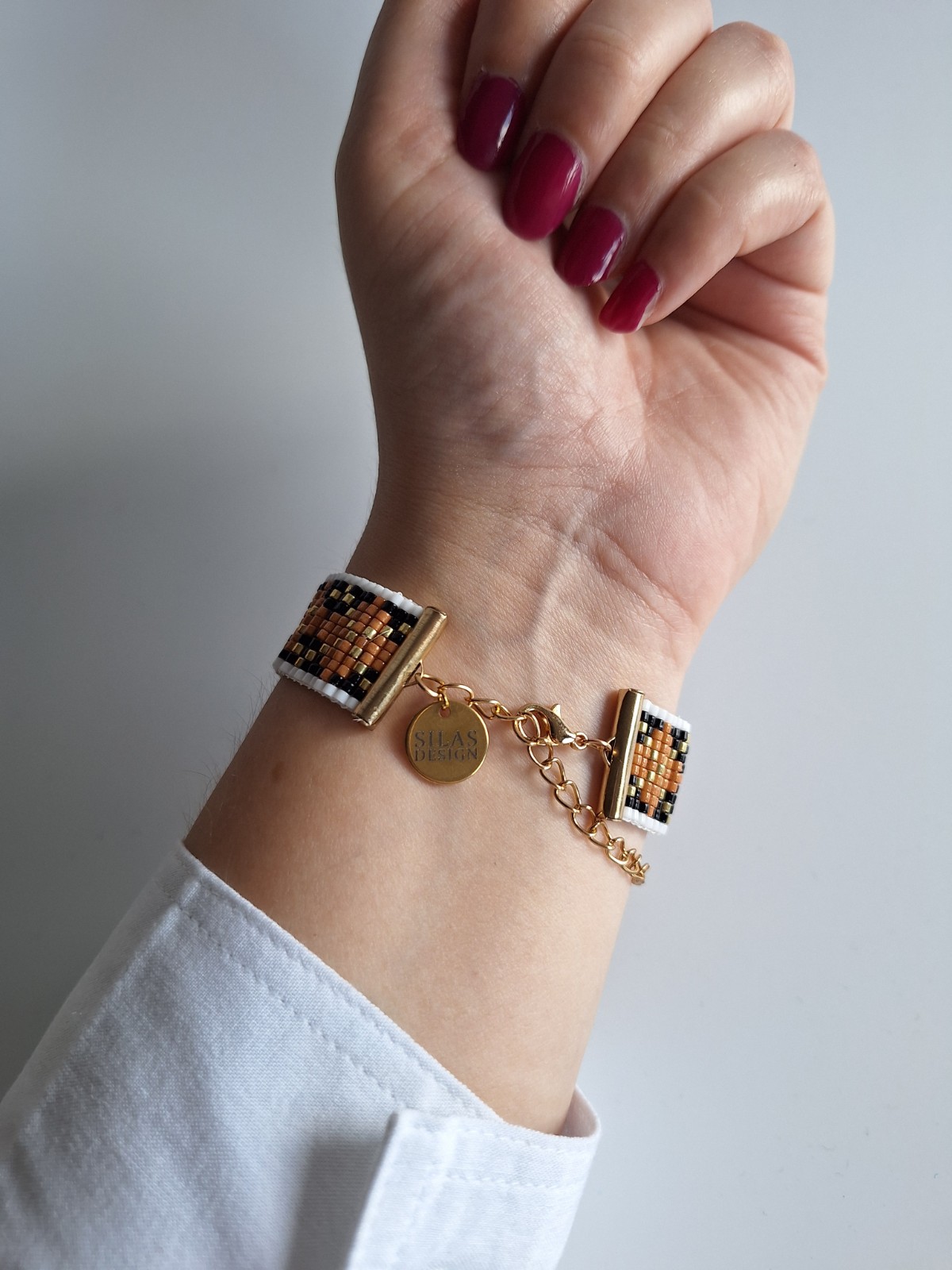 Geweven kralen armband 'Bruin argyle'