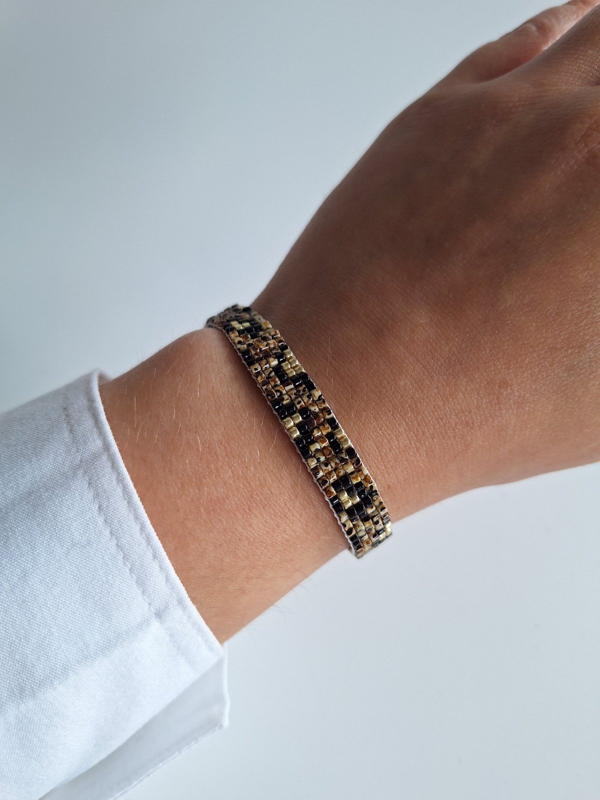 Geweven kralen armband | Bruin luipaard