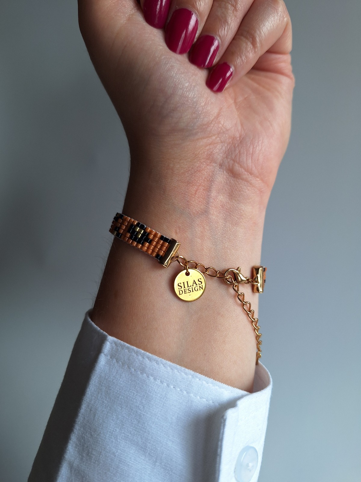 Geweven kralen armband 'Caramel leopard' - 48330.jpeg Geweven kralen armband | Karamel luipaard