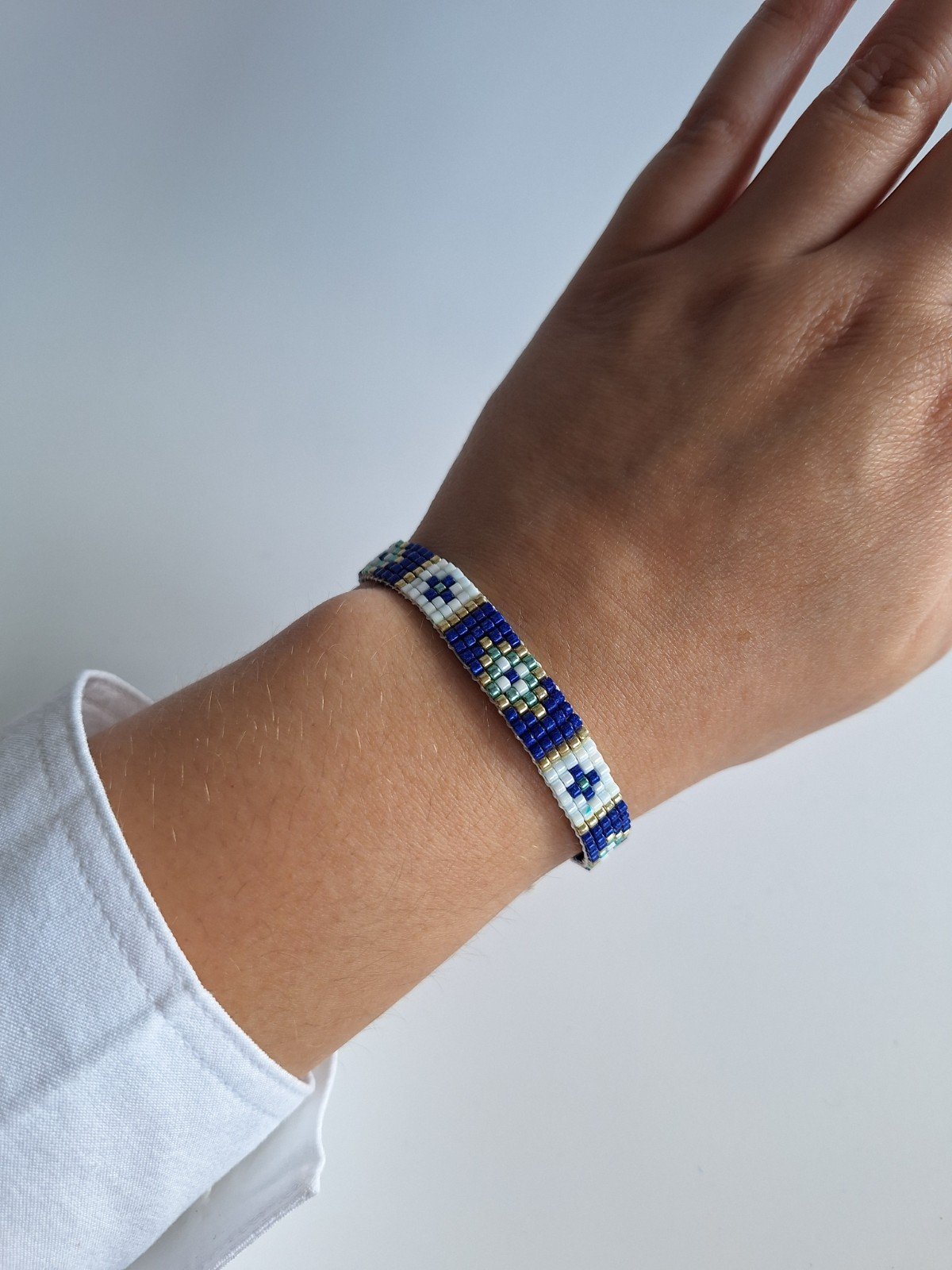 Geweven kralen armband 'Gold stained glass' - 48888.jpeg Geweven kralen armband | Goud glas-in-lood