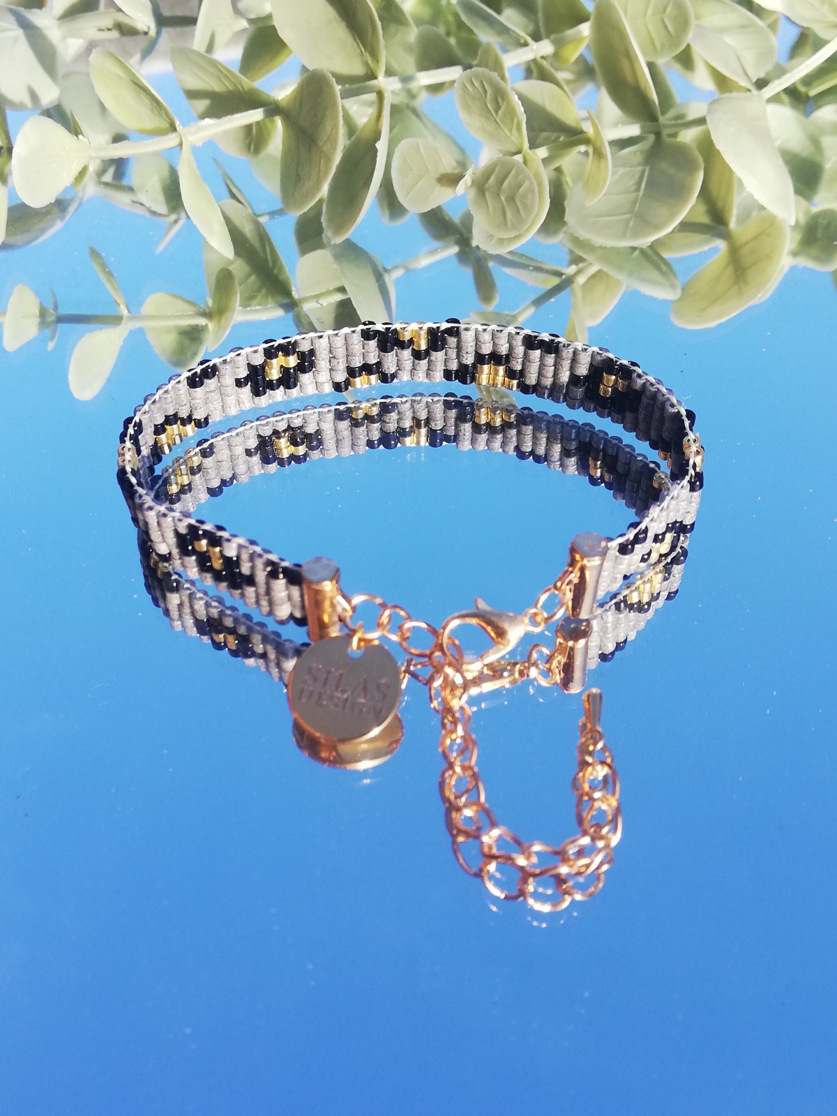 Geweven kralen armband 'Grey leopard' - 48310.jpeg Geweven kralen armband | Grijs luipaard