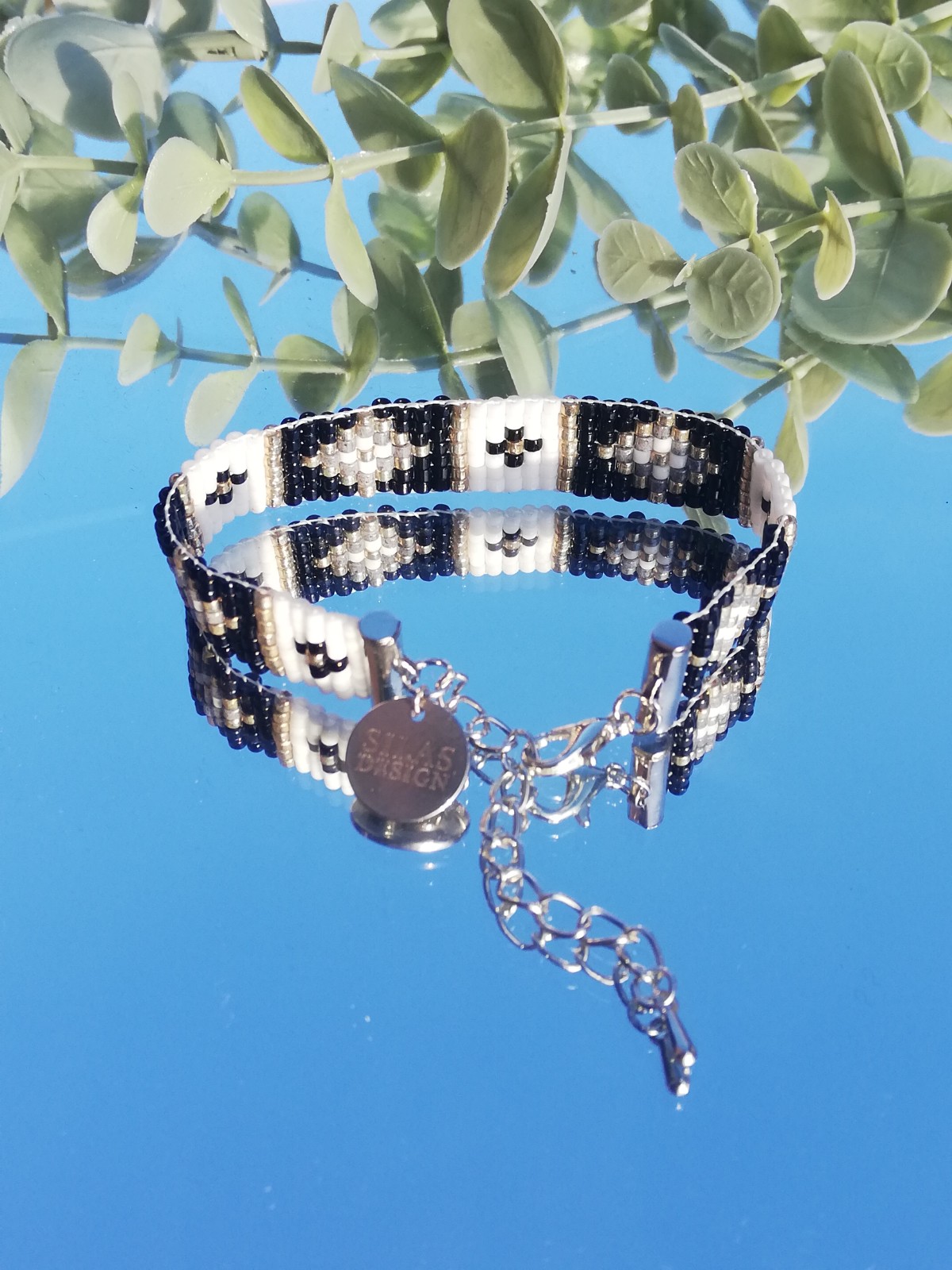 Geweven kralen armband 'Grey stained glass' - 48554.jpeg Geweven kralen armband | Grijs glas-in-lood