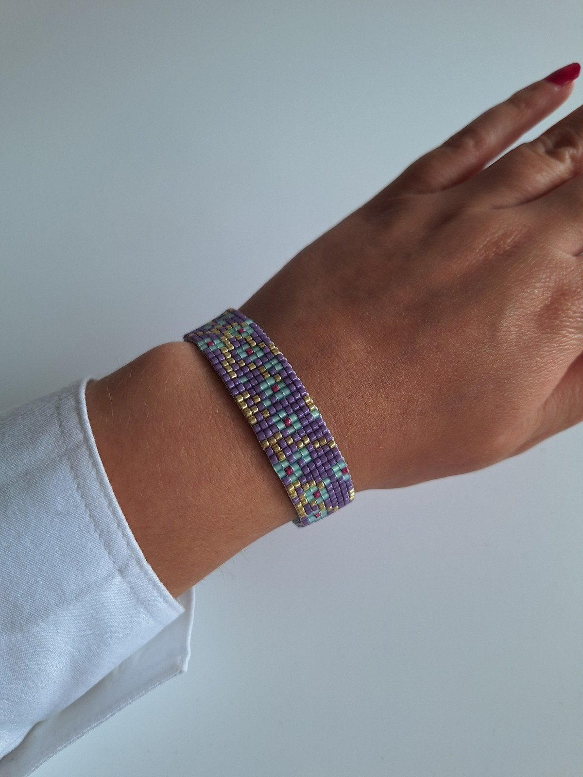 Geweven kralen armband | Mintgroene bloesem