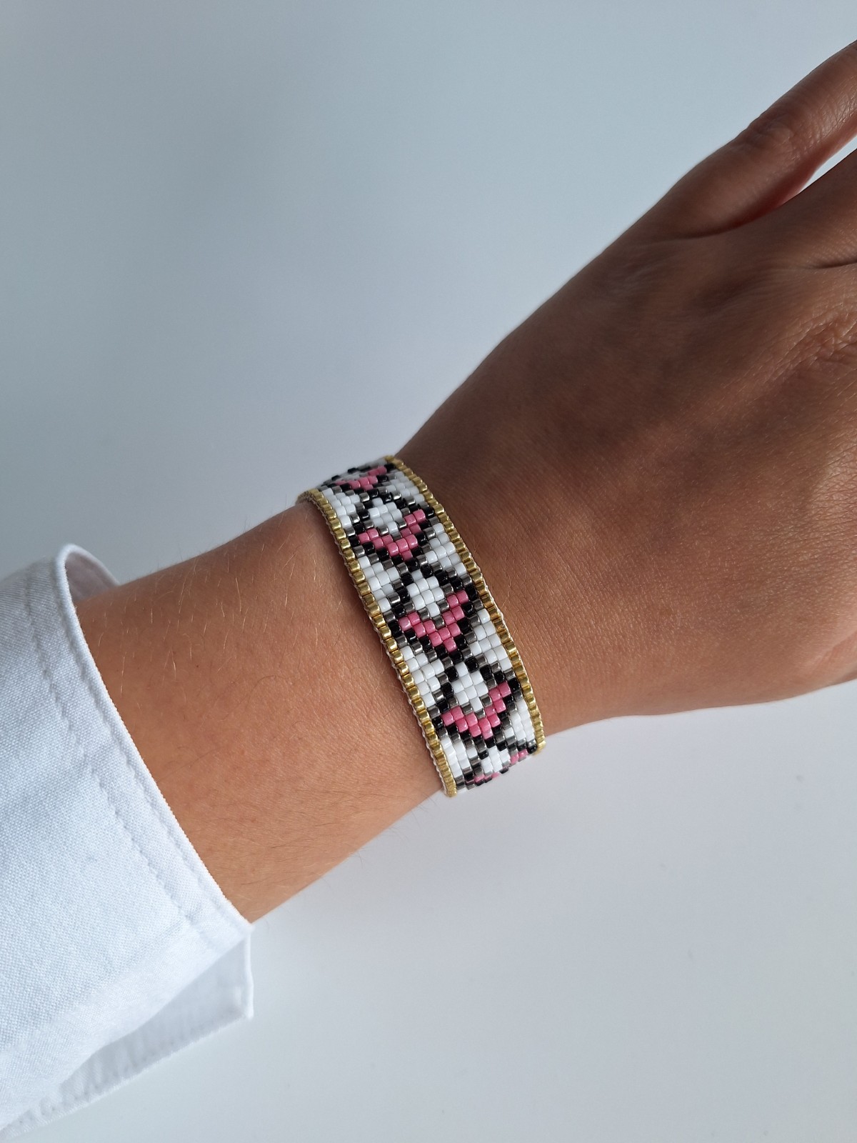 Geweven kralen armband | Roze zandloper